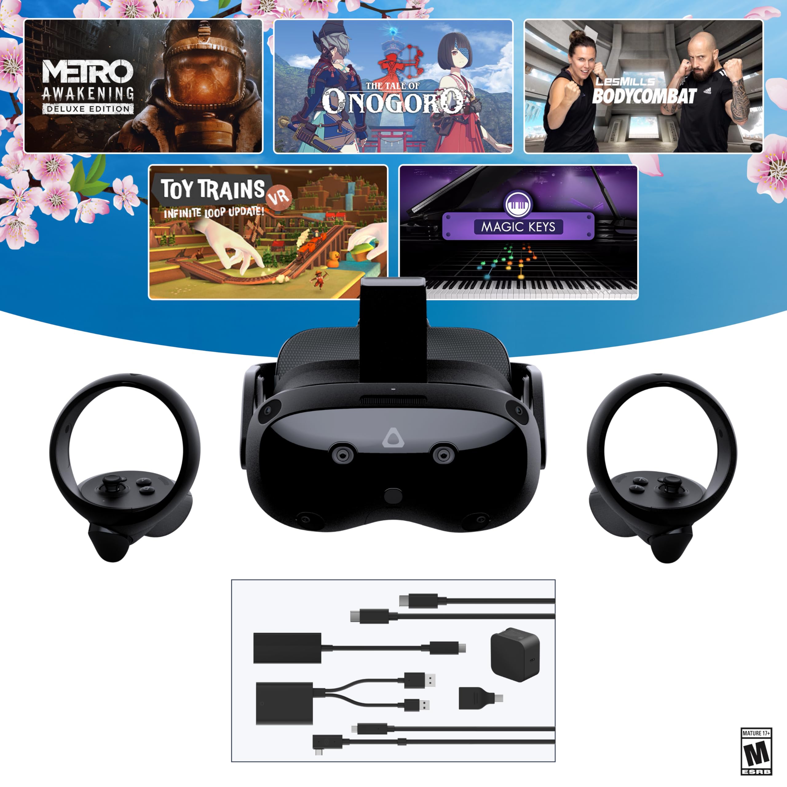 HTC Vive Focus Vision VR Headset with DisplayPort PC Streaming Kit & Starter Game Pack