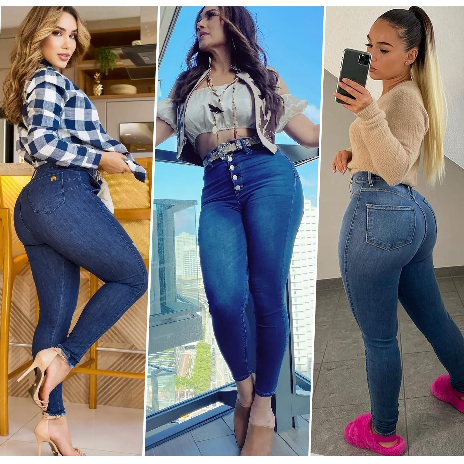 BISUAL Womens High Waisted Butt Lifting Jeans Distressed Stretch Skinny Sexy Colombian Jeans for Women: Light Blue 14
