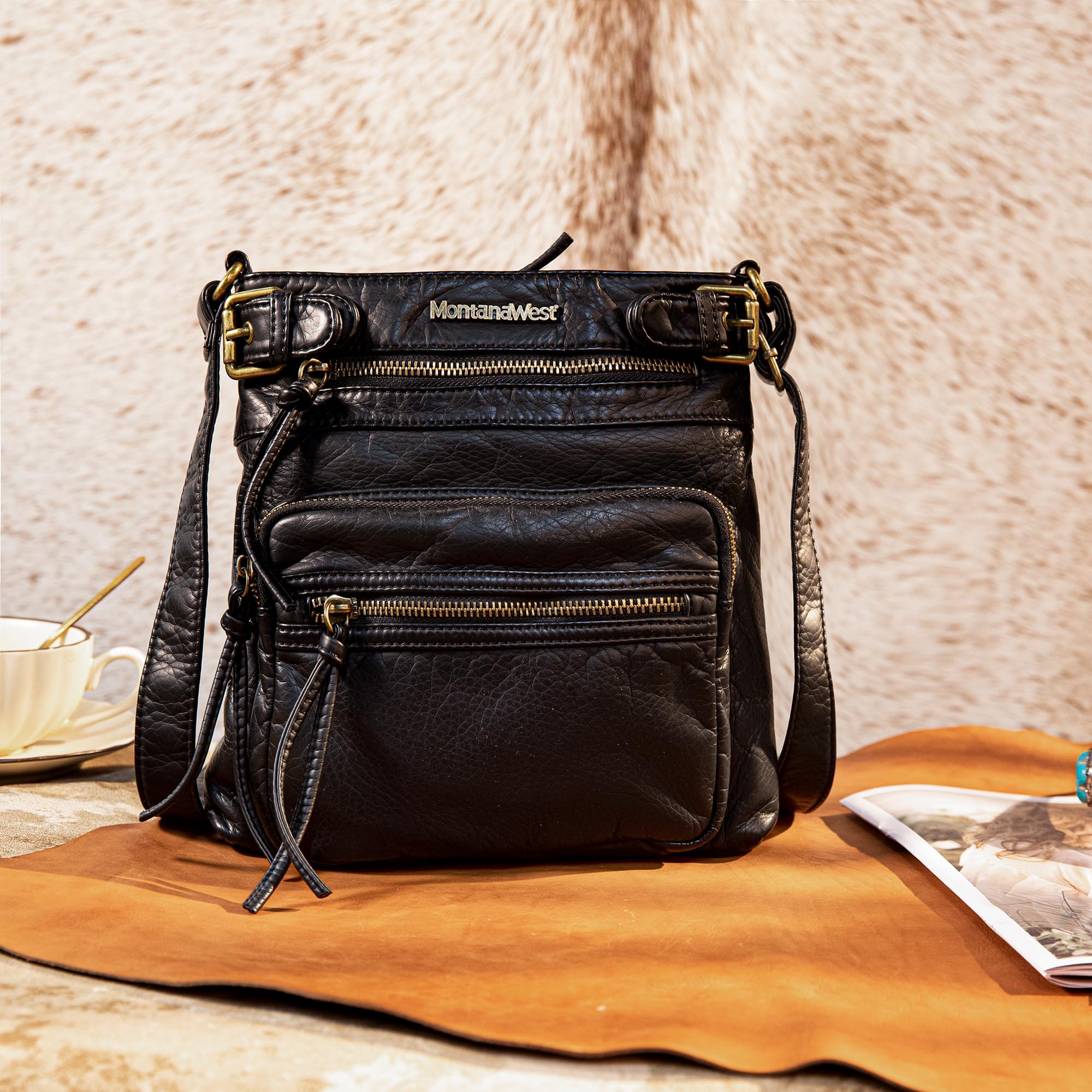 Montana West Crossbody Bag for Women Multi Pocket Shoulder Medium Travel Purses Ultra Soft Washed Leather thumbnail 2