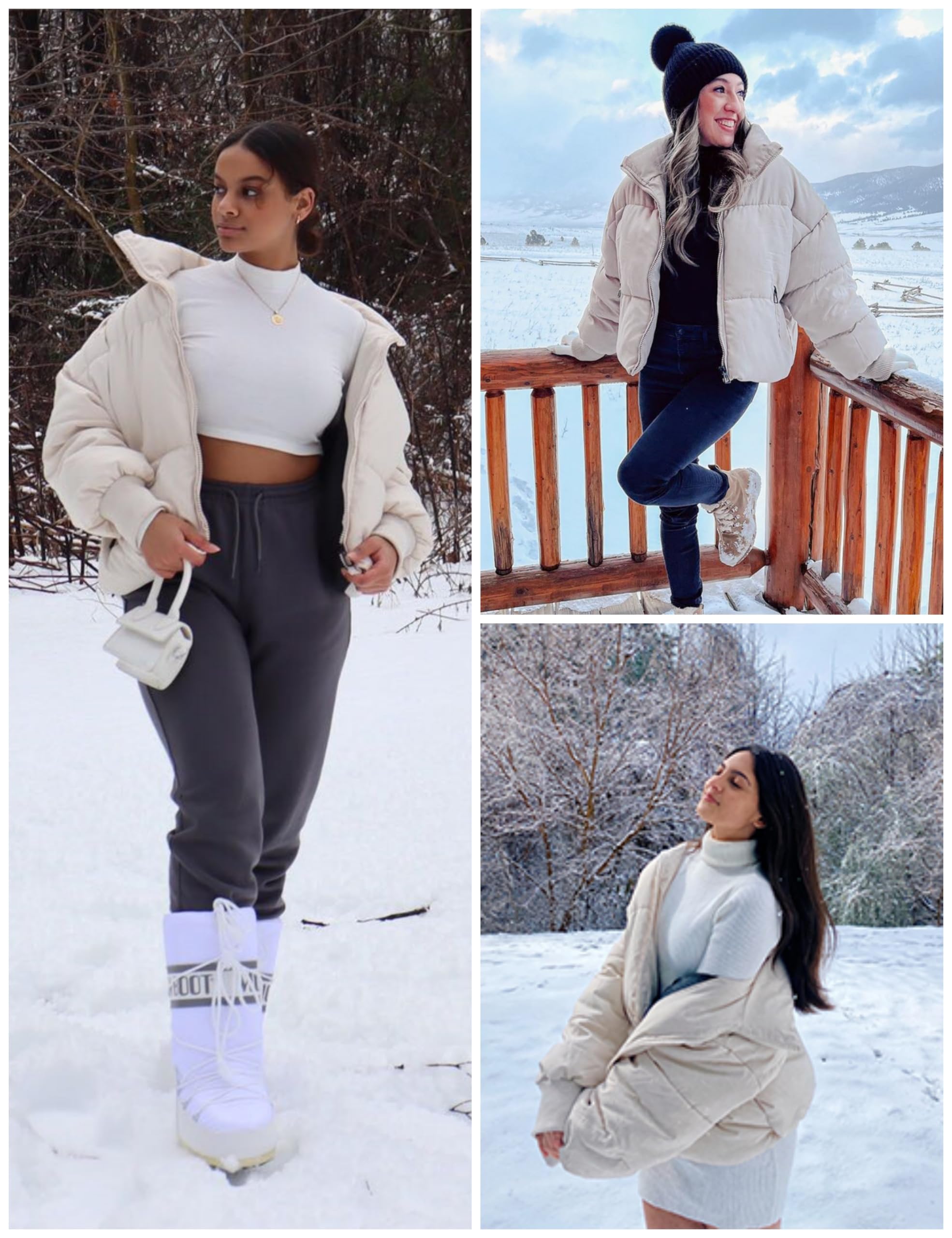 Lianlive Womens Cropped Puffer Jacket Oversized Black Short Puffy Winter Coat thumbnail 2