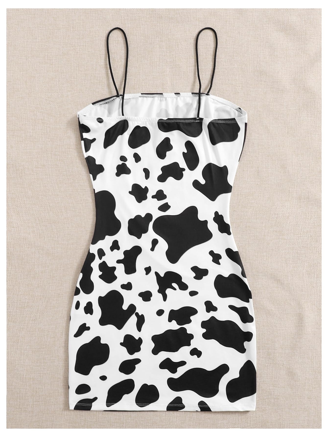 WDIRARA Women's Cow Print Bodycon Mini Cami Dress Spaghetti Strap Dresses thumbnail 2