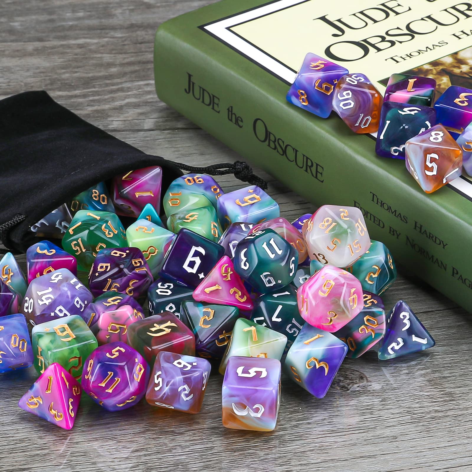 Surhugvy DND Dice Set, 7 X 7 (49 Pieces) Polyhedral Dice Set for Dungeons and Dragons DND RPG MTG Table Games with 7 Pack Black Bags: 49pcs