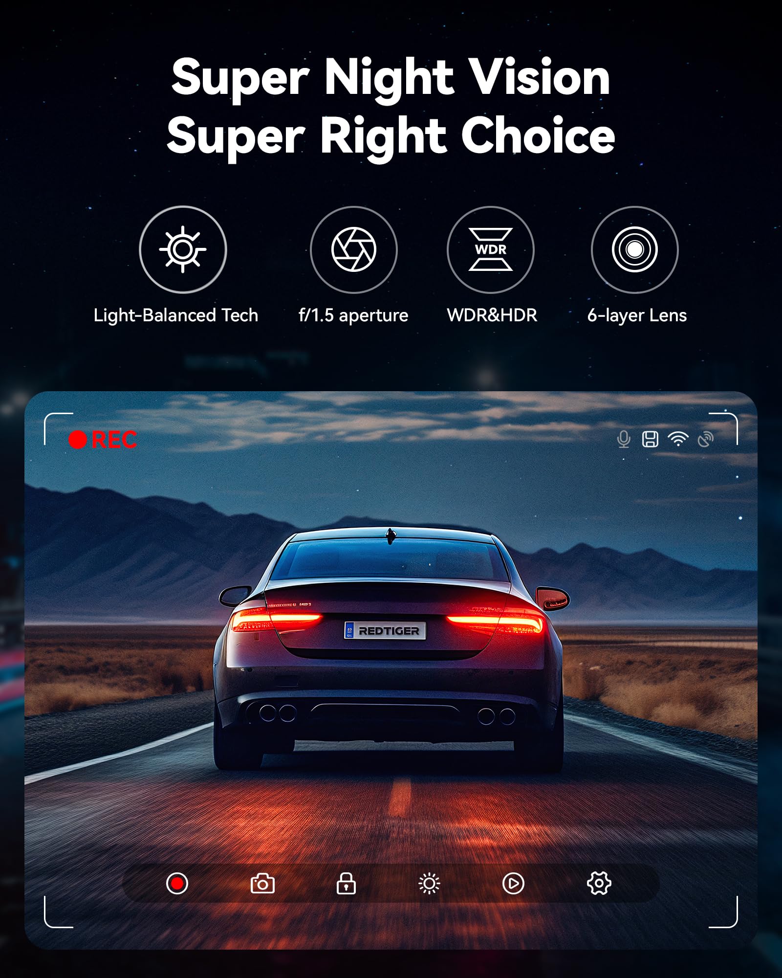 REDTIGER Dash Cam Front Rear, 4K/2.5K Full HD Dash Camera for Cars, Included 32GB Card, Built-in Wi-Fi GPS, APP Control, 3.18" IPS Screen, Night Vision, Wide Angle, WDR, 24H Parking Mode(F7NP)