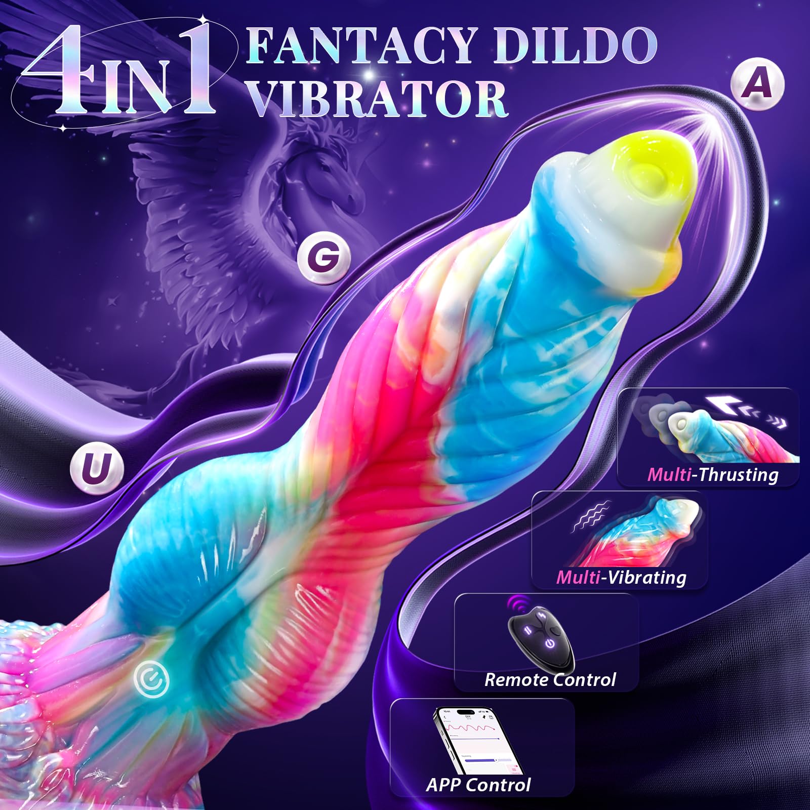Thrusting Dildo Vibrator Sex Toys - 10.2" 4IN1 Thick Dildo Anal Toys, U G-spot Huge Dildo Upgraded App Remote Control Dildos Multi-Modes, Horse Dildo Dragon Dildo Adult Sex Toys & Games, BluePink: Blue Pink