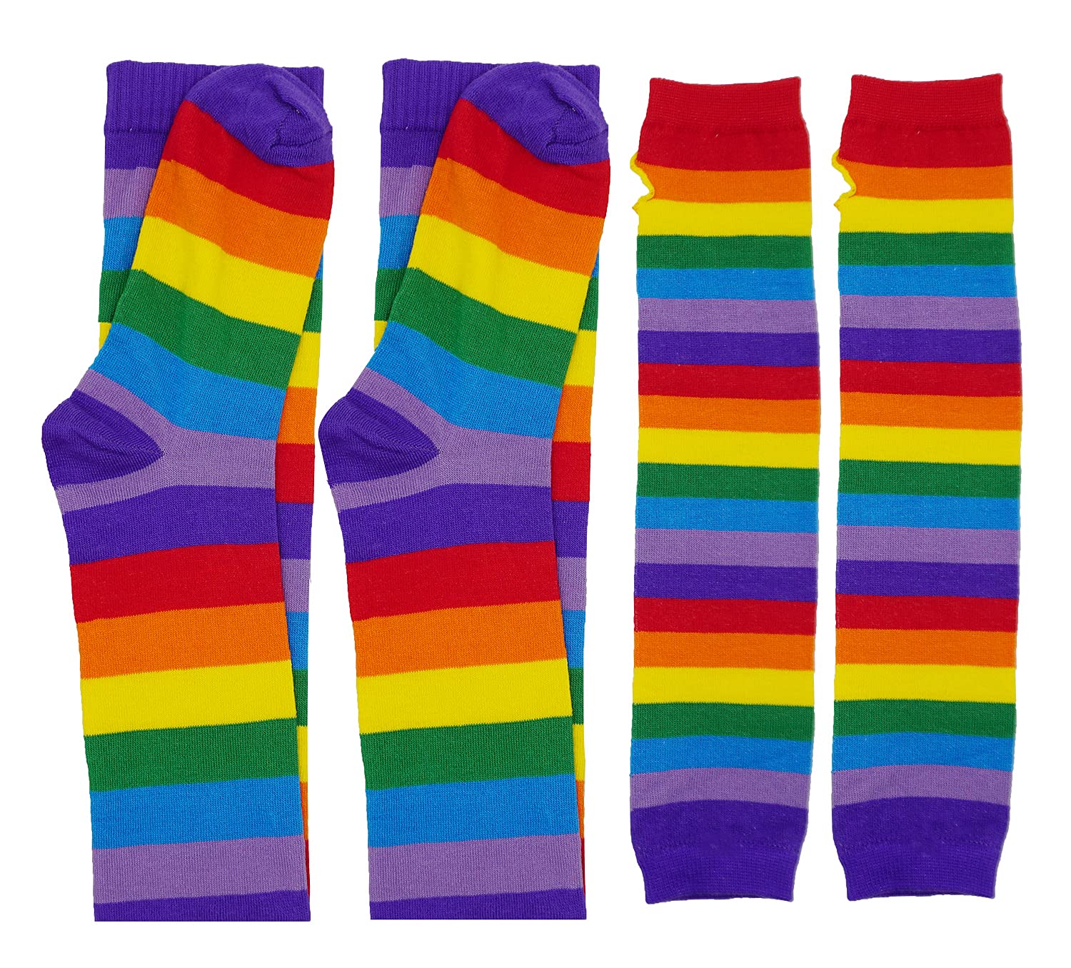 Bienvenu Womens Socks Striped Knee High Socks Arm Warmer Fingerless Gloves Set: Rainbow