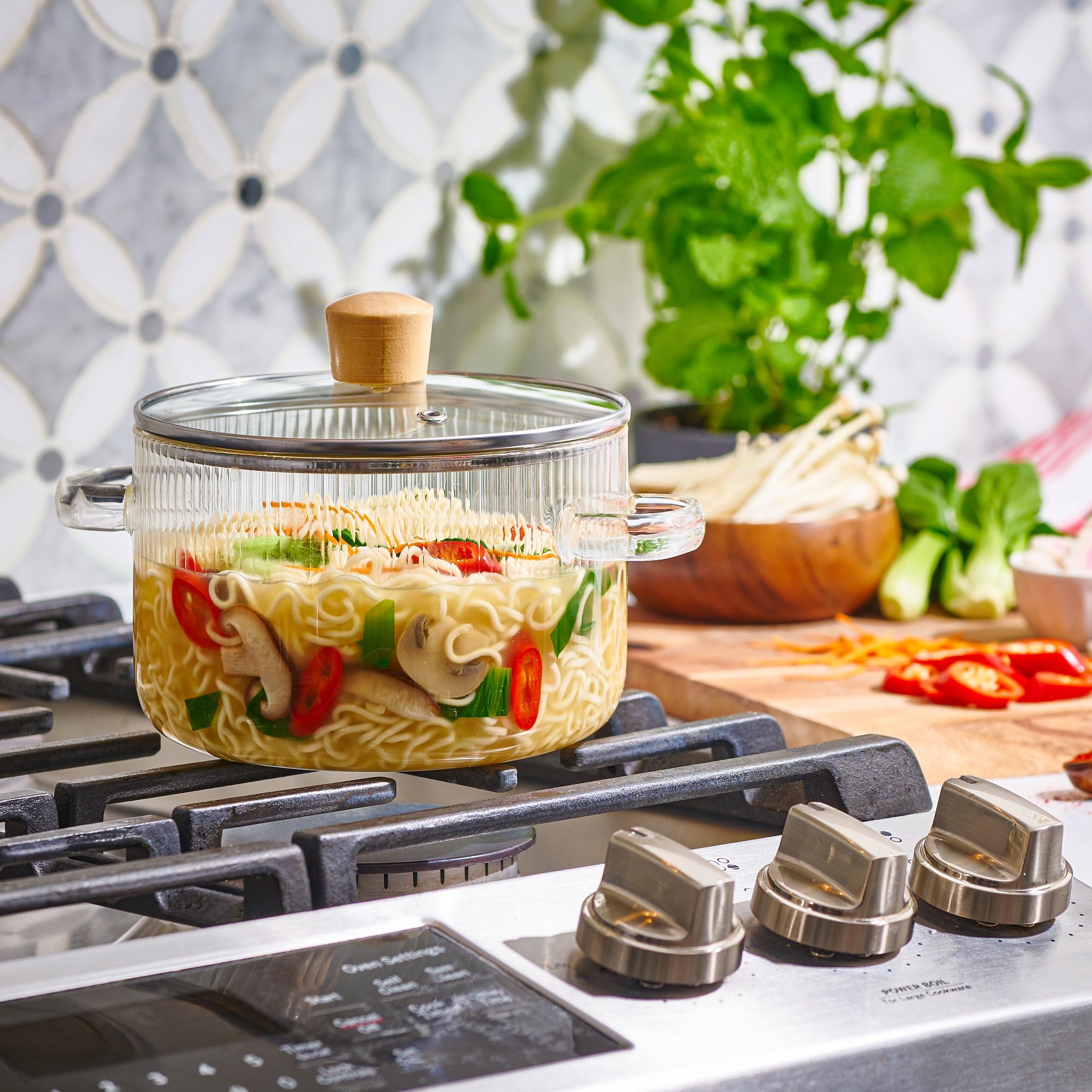 Glass Cooking Pot with Lid - 1.6L(54oz) Heat Resistant Borosilicate Glass Cookware Stovetop Pot Set - Paella Pan Simmer Pot with Cover Safe for Soup, Milk, Baby Food