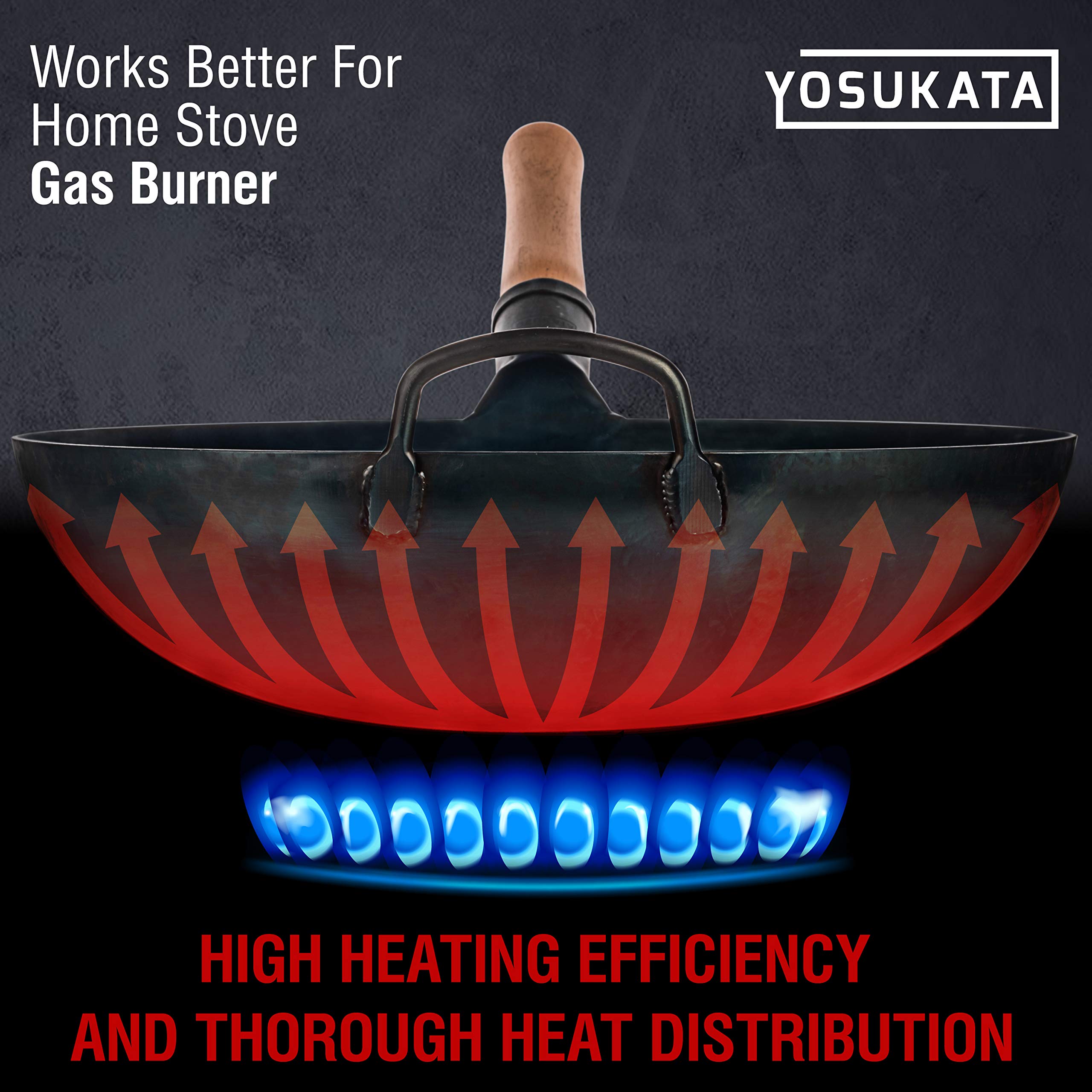 YOSUKATA 14” Round Bottom Carbon Steel Wok Pan – Blue Pre-Seasoned Pow Wok for Stir Fry, BBQ, Grill & Camping – Traditional Japanese & Chinese Cookware – Compatible with Gas Stoves & Open Fire Only: 14" Blue