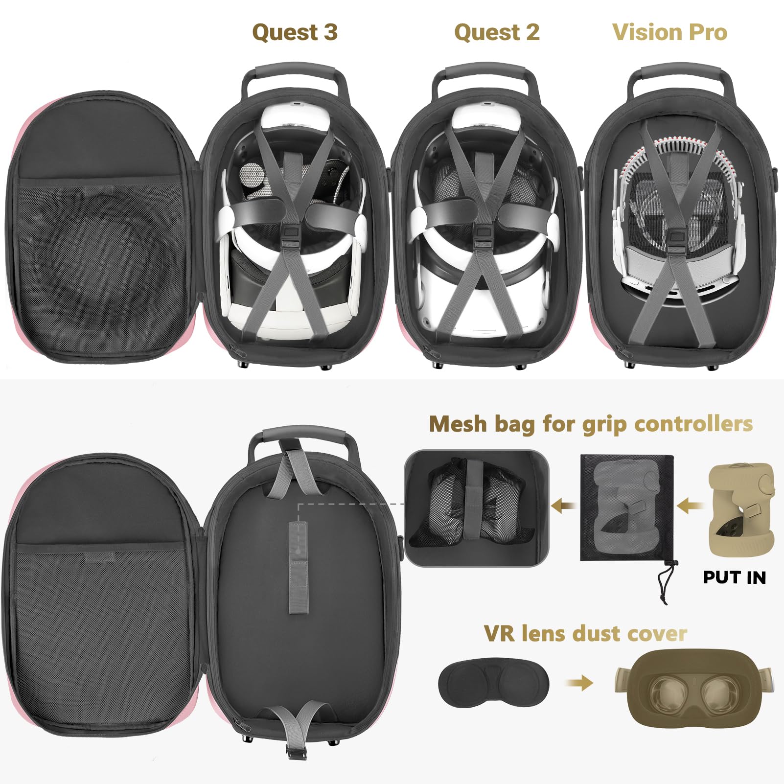 FOREGOER Carrying Case for Meta Quest 3/Quest 3S/Oculus Quest 2, Hard Travel Storage Case Compatible with Oculus Quest 3 Headset, Quest Pro, Touch Controllers Accessories, VR All-in-One Gaming Headset