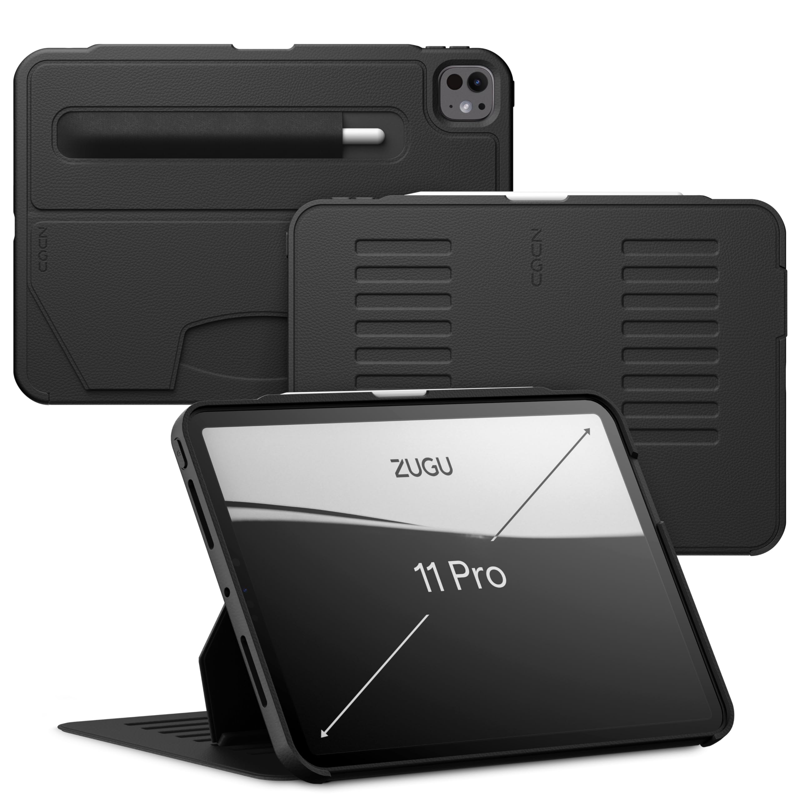 Zugu Case for iPad Pro 11 (M4) 2024, Slim Protective Cover with Apple Pencil Holder, Auto Wake/Sleep, Multiple Viewing Angles, iPad Pro 11 Inch Cover, Phone Protector, Black