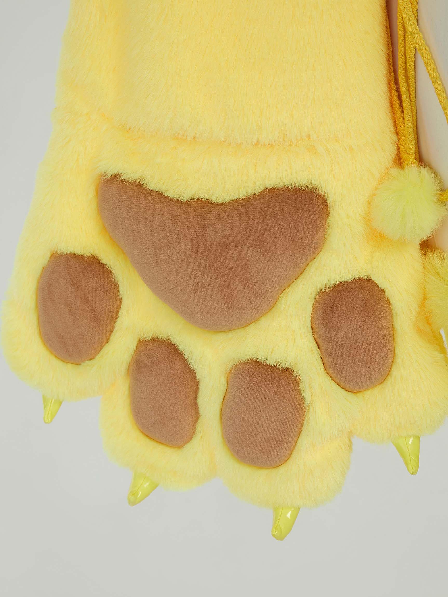 Mobbunny Anime Cosplay Lingerie Set for Women Yellow Plush Pajamas Homewear Furry Paw Gloves Hoodie Top and Bra Panty