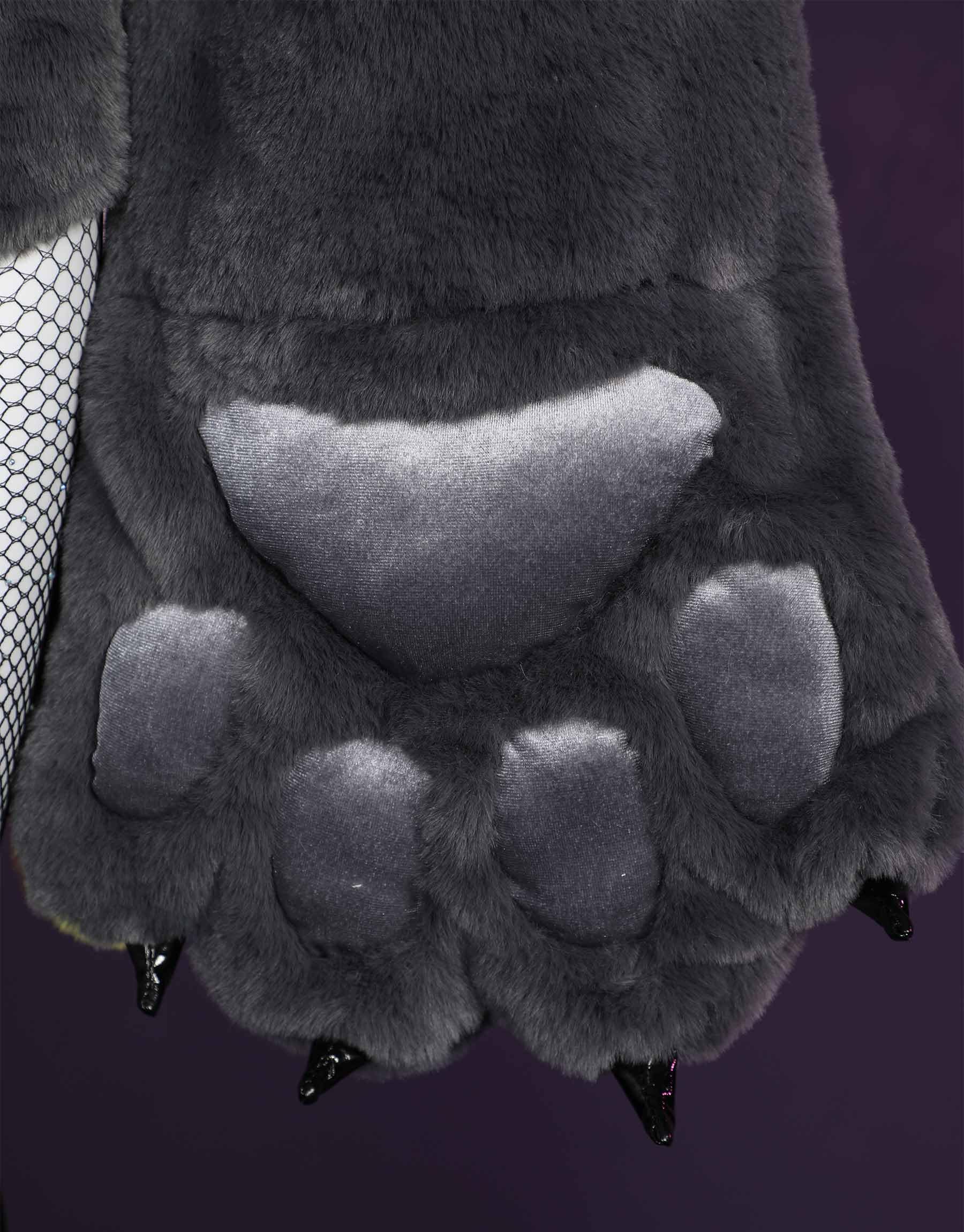 Mobbunny Anime Cosplay Lingerie Black Fluffy Paw Hoodie Lingerie Set for Women Fuzzy Bra and Panty Homewear with Tail: Medium Black