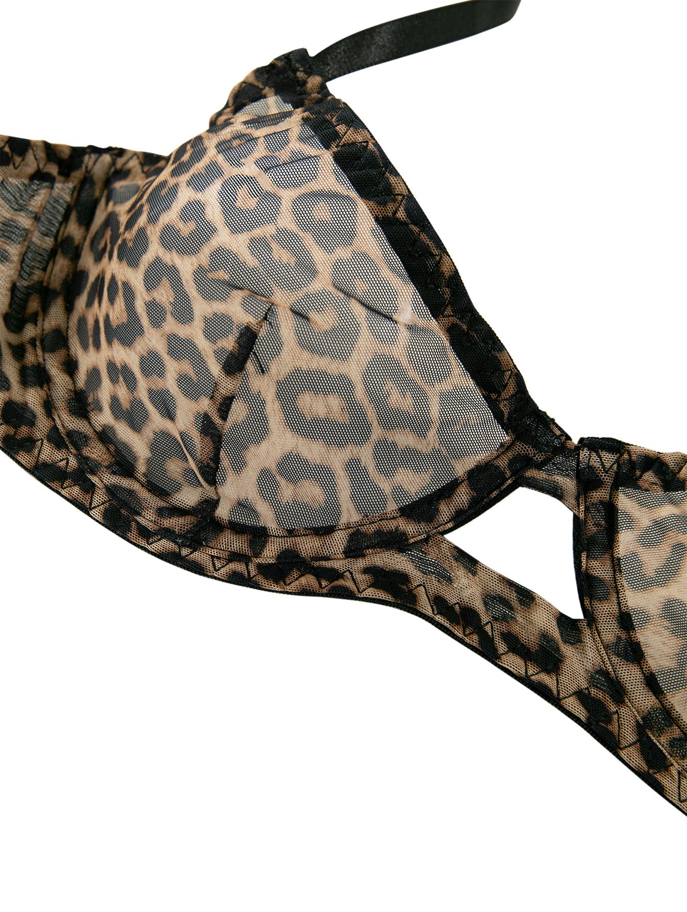 Lilosy Sexy Mesh Sheer Push Up Lingerie Set: Underwire Medium Underwire Leopard
