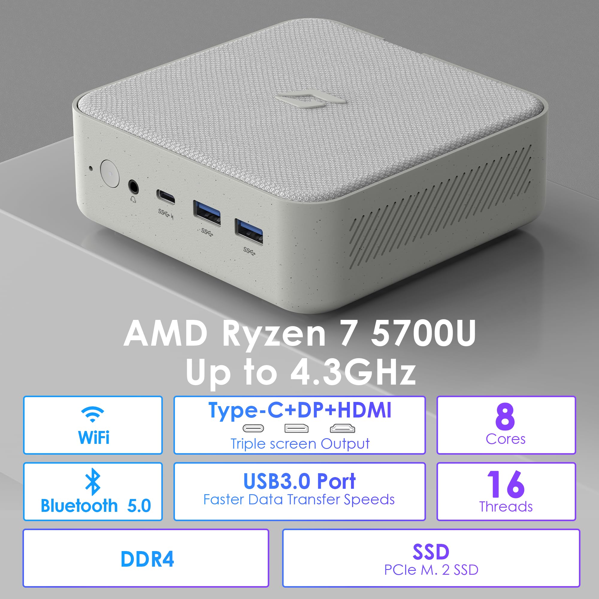 CyberGeek Mini PC Computers Gaming, AMD Ryzen 7 5700u (8C/16T,up to 4.3 GHz), Micro PC 64GB DDR4 RAM 2TB PCIe SSD, Small Desktop PC Supports 4K@60Hz/Triple Display/WiFi 5/BT5.0/HDMI+DP/Home/Office: 64GB RAM | 2TB SSD 5700U