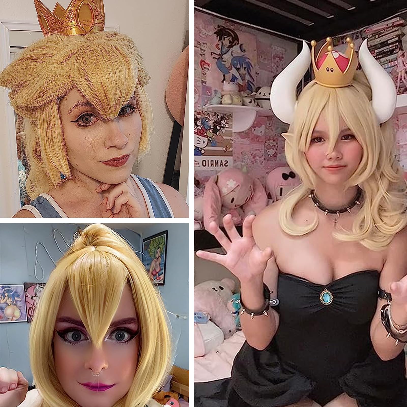 SL Wavy Blonde Ponytail Wig for Jean Cosplay,Golden Princess Hair Wigs with Pigtails Bangs + Wig Cap for Halloween Peach Costume: Middle Blonde Jean