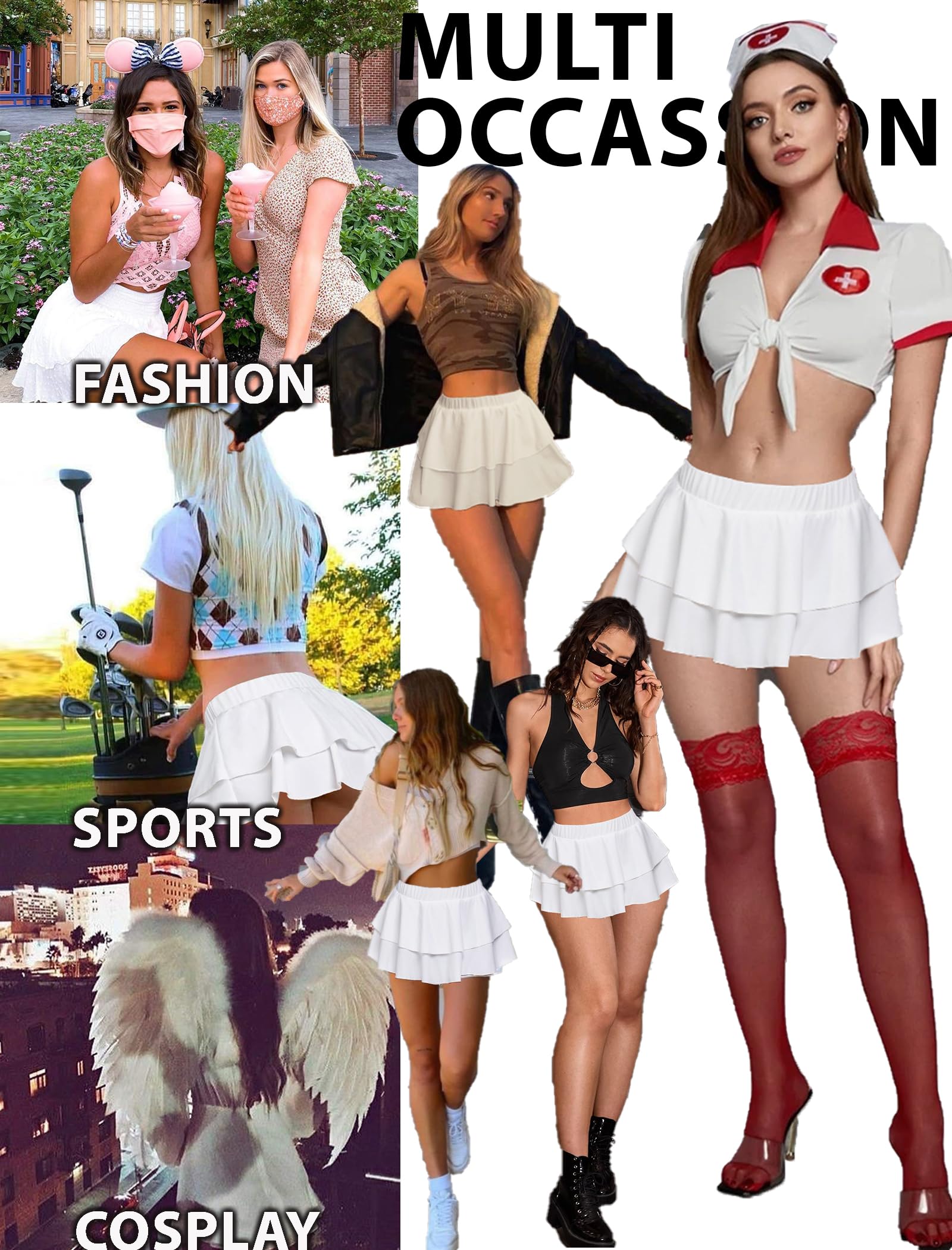 Avidlove Womens Pleated Mini Skirt Solid Ruffle Lingerie Skirts Layered Y2K Plaid Outfit for Schoolgirl Role Play XS-4XL: Small 1_white