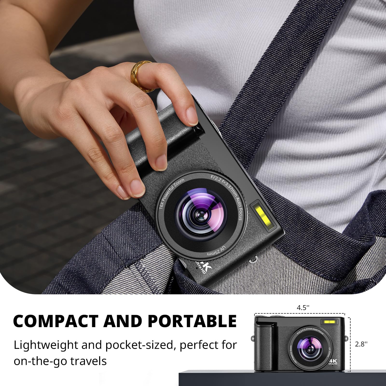 4K Digital Camera for Photography Autofocus, 2024 Latest 48MP Vlogging Camera for YouTube with SD Card, 2 Batteries, 3" 180°Flip Screen Compact Travel Camera for Teens with 16X Zoom, Anti-Shake,: Black