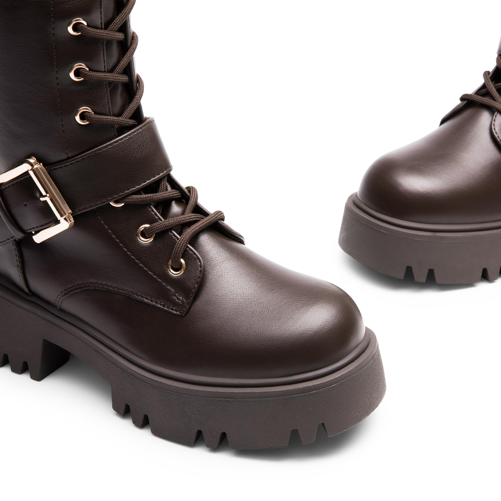 DREAM PAIRS Women's Combat Riding Platform Knee High Boots, Lace Up Fall Lug Sole Gothic Motorcycle Boots with Inside Zipper: 7.5 Brown