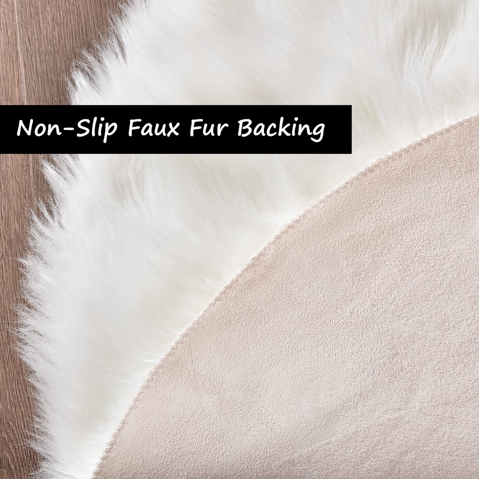 Goolela Black Fluffy Faux Fur Rug 2x3 Black Fuzzy Furry Sheepskin Rug Small Carpet for Bedroom Dorm Bathroom Washable Rectangle: 2' x 3' (Rectangular) White