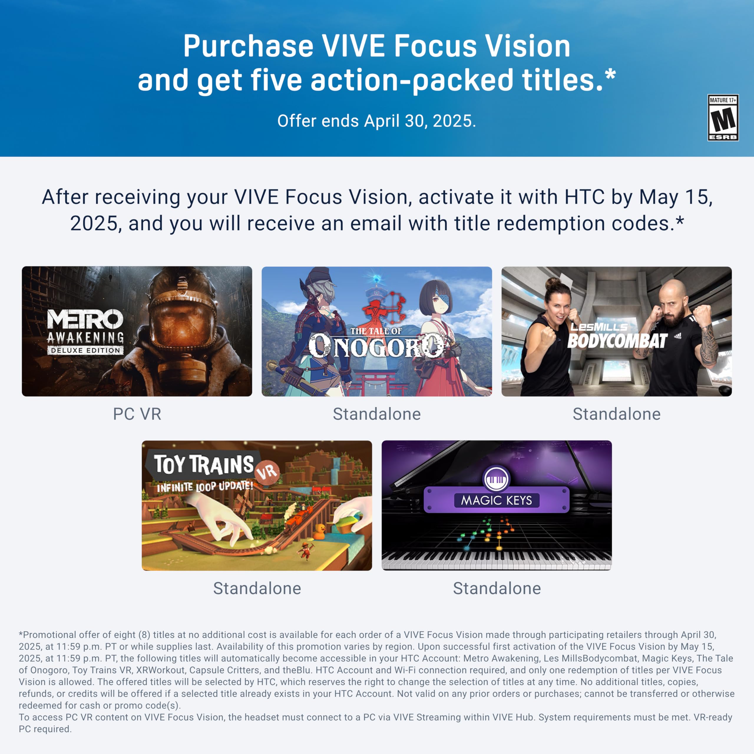 HTC Vive Focus Vision VR Headset with DisplayPort PC Streaming Kit & Starter Game Pack