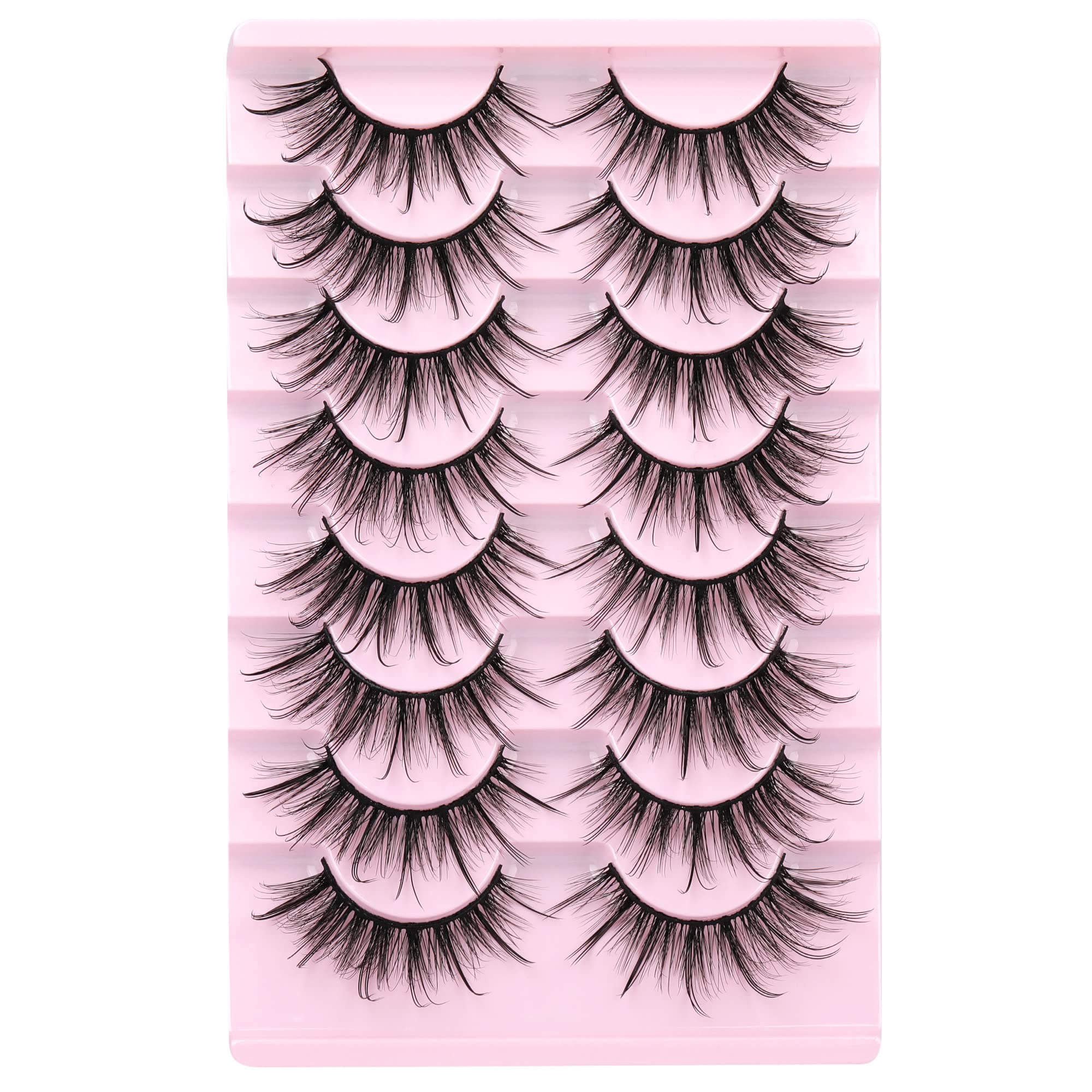 False Eyelashes Fluffy Faux Mink Lashes Wispy Fairy Cat Eye Lashes Spiky Strip Lashes Extension Natural Volume Fake Lashes Pack by GVEFETIEE 8 Pairs Black: D- Fairy