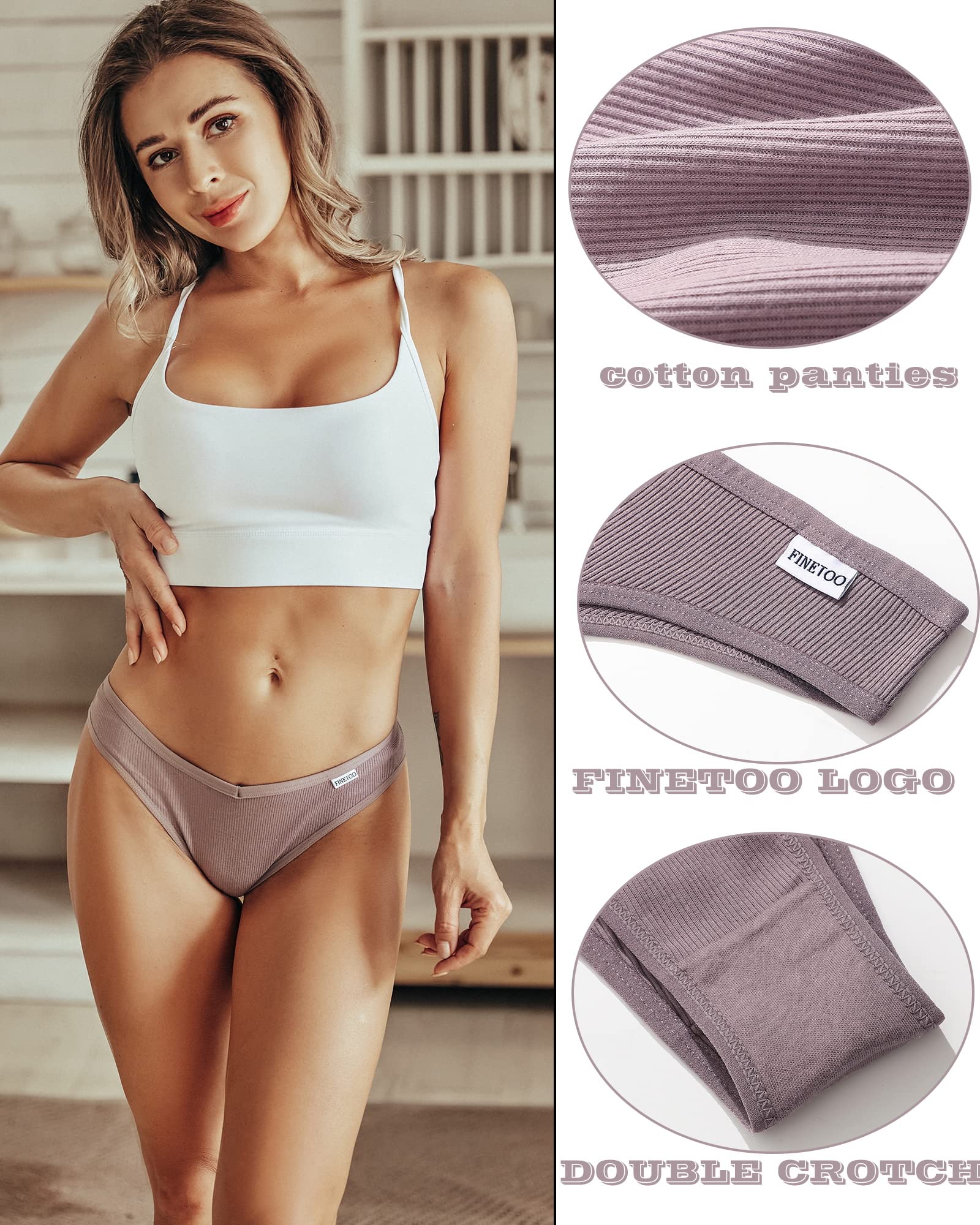 FINETOO Womens Cotton Underwear Sexy Stretch Bikini Panties Low Rise Hipster Ladies Soft V-Waist Cheeky: Medium Black &amp; White &amp; Floral Gray &amp; Mocha Gray &amp; Brick Yellow &amp; Skin &amp; Khaki &amp; Light Khaki &amp; Grape Purple