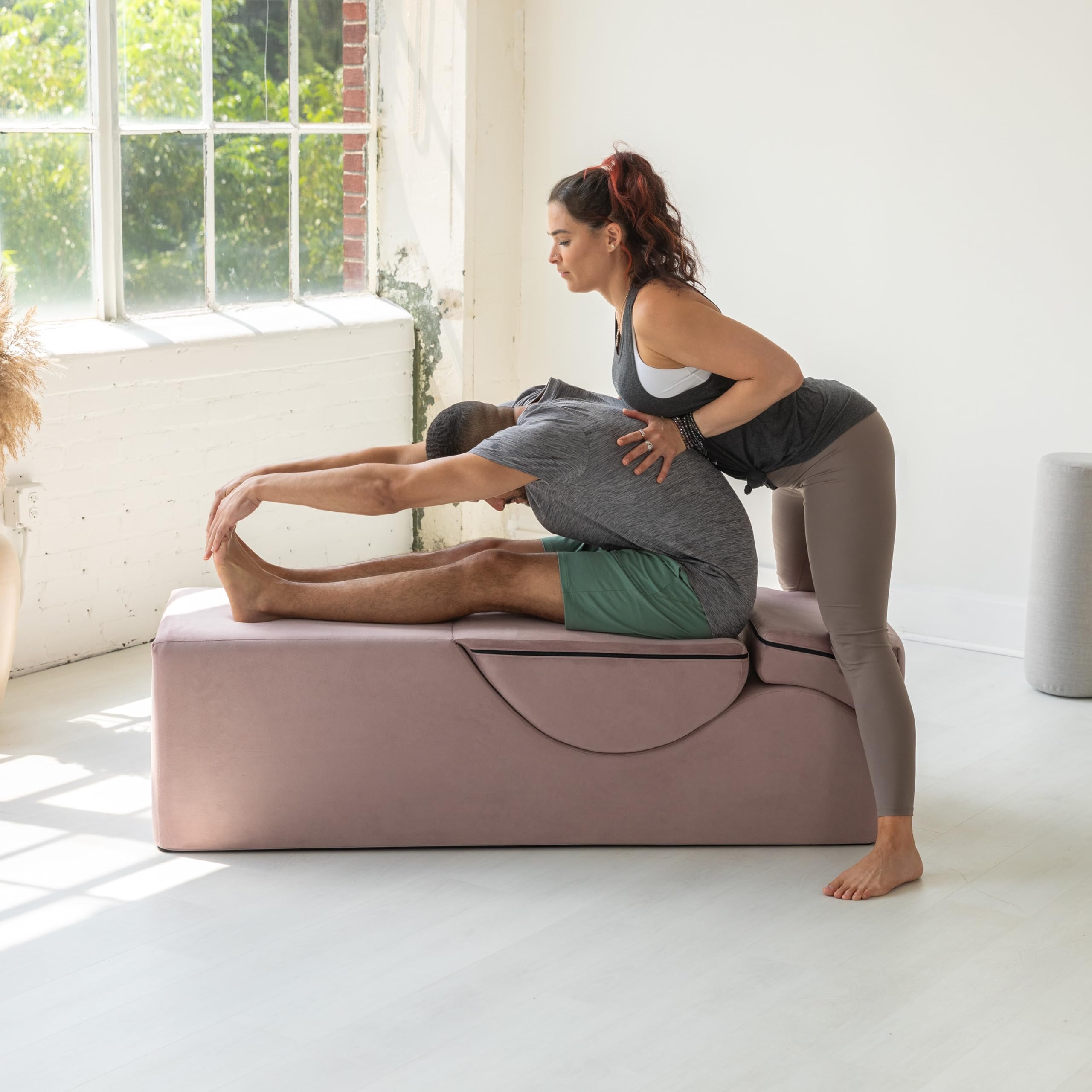 Avana Kami Convertible Chaise/Bed Bench for Yoga & Massage - 2-in-1 End of Bed Ottoman with Concealed Fold Out Yoga Lounge Chair, Microvelvet Rose: 18" Wide Rose