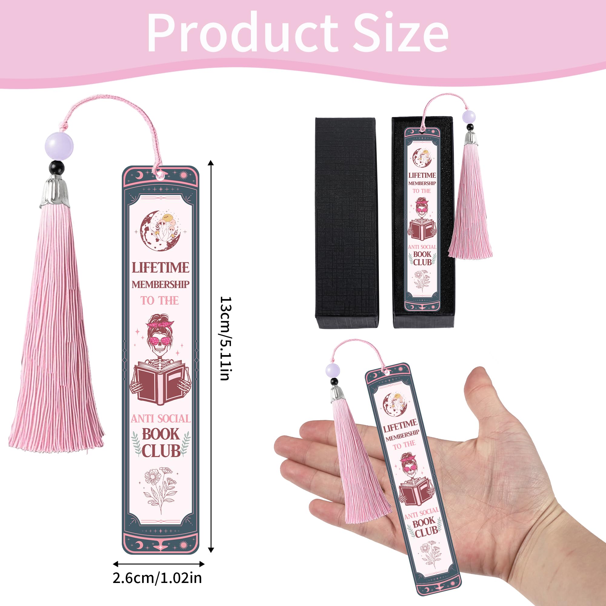 Anti Social Book Club Bookmark: Vintage Aesthetic Metal Bookmarks with Tassel, Funny Book Mark Page Markers for Book Lovers, Gifts for Women Girls Teens Readers Bookish School Office Supplies: Anti Social Club