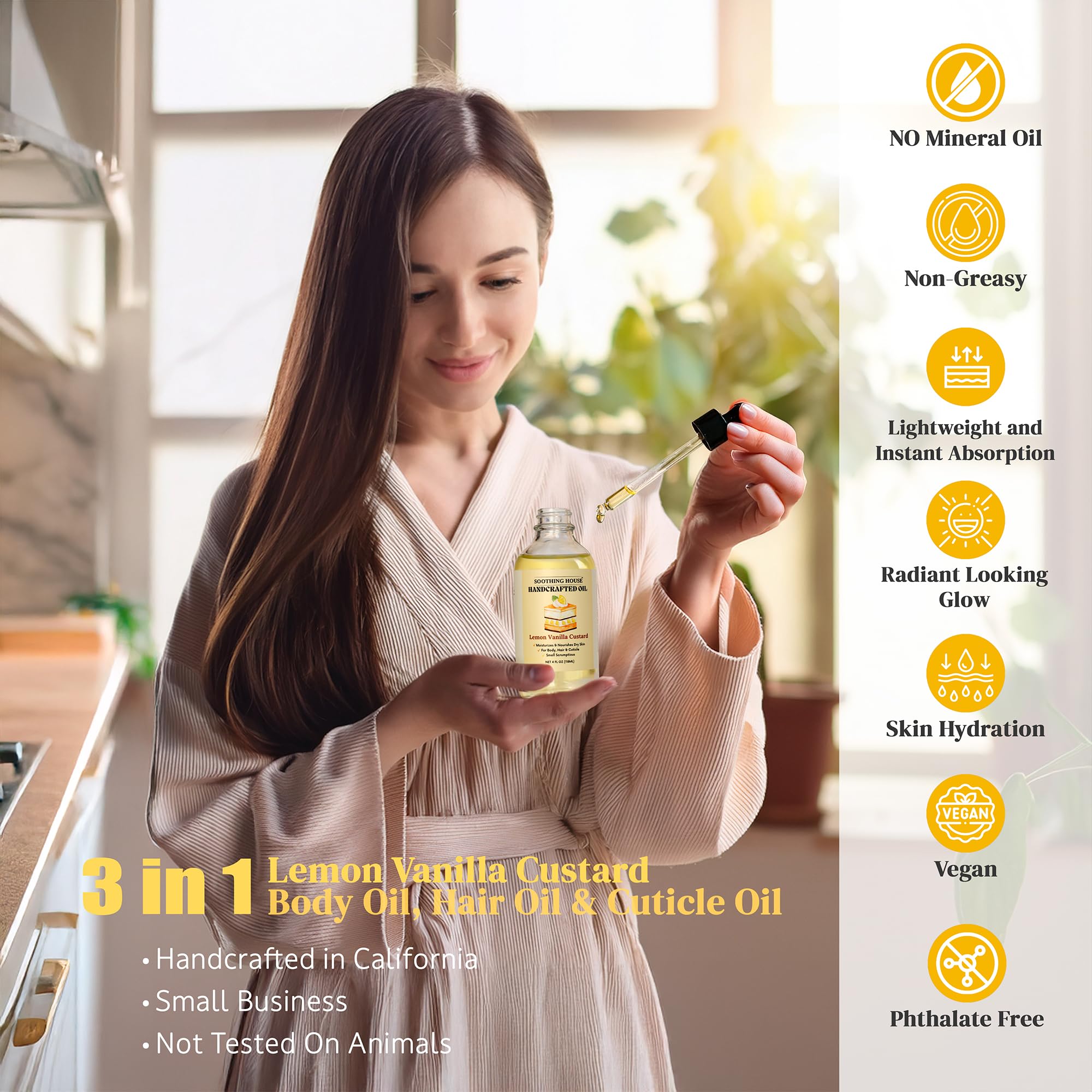 Soothing House Sweet Pineapple Body Oil - Moisturizing Body Oil for Soft, Glowing Skin with Almond & Jojoba Oil (4 fl oz): Lemon Vanilla Custard 4 Fl Oz (Pack of 1)