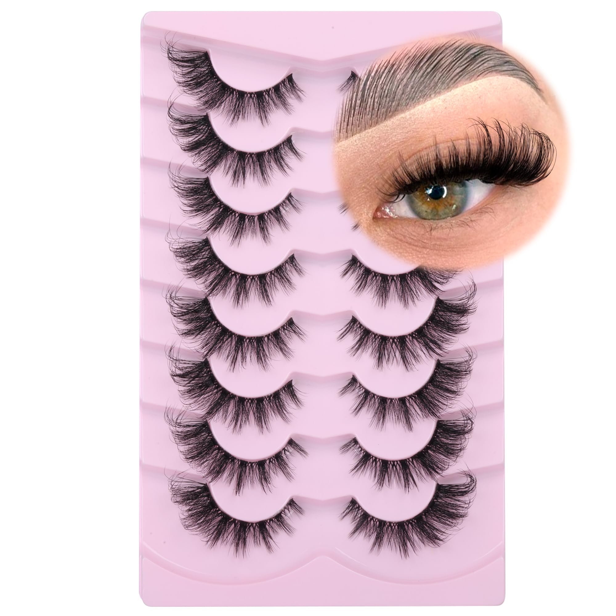 False Eyelashes Fluffy Faux Mink Lashes Wispy Fairy Cat Eye Lashes Spiky Strip Lashes Extension Natural Volume Fake Lashes Pack by GVEFETIEE 8 Pairs Black: False Eyelashes-009