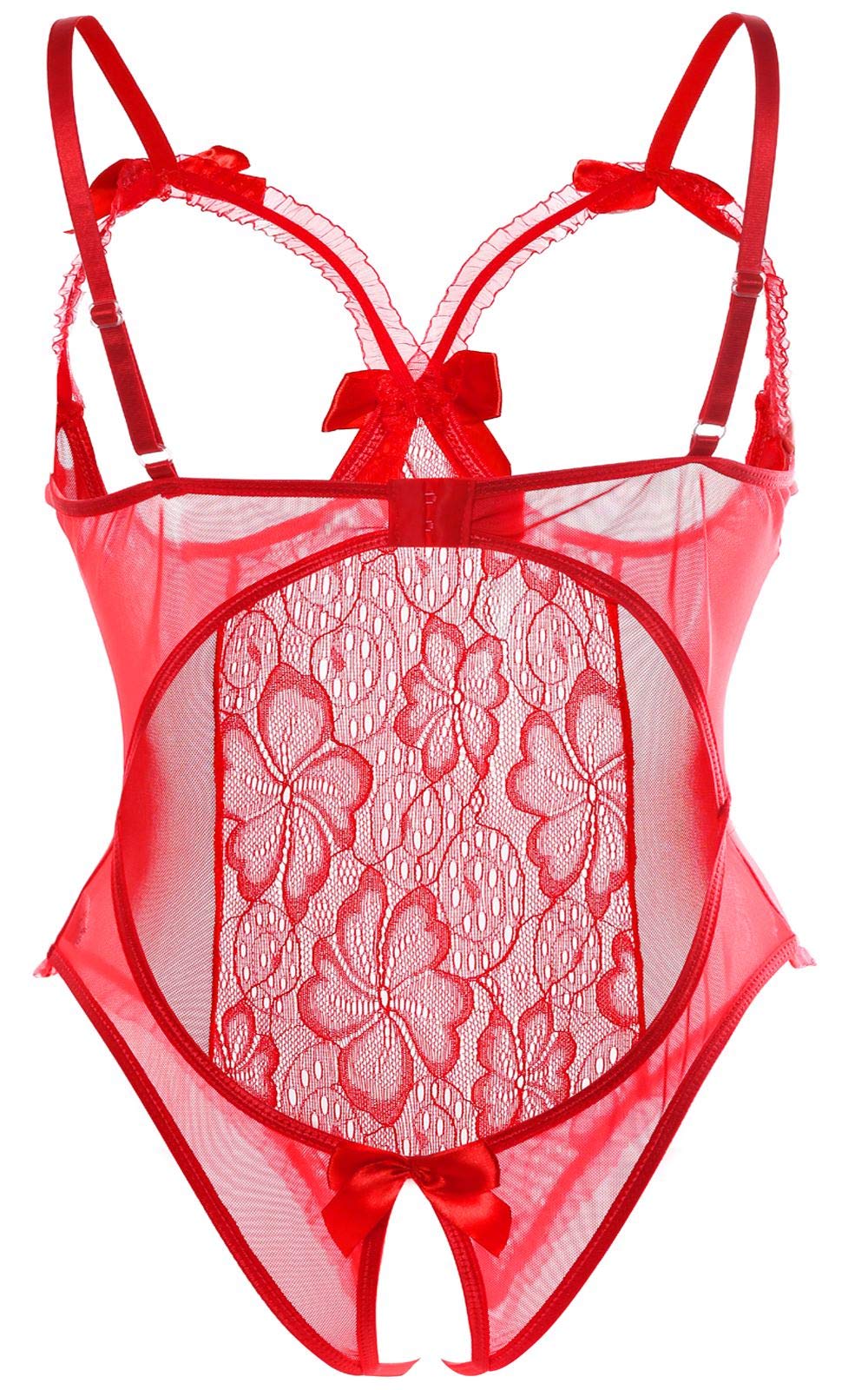 Lingerie for Women Sexy Teddy One-Piece Lace Babydoll Bodysuit Nightie Plus Size: Small A-(red+stocking)