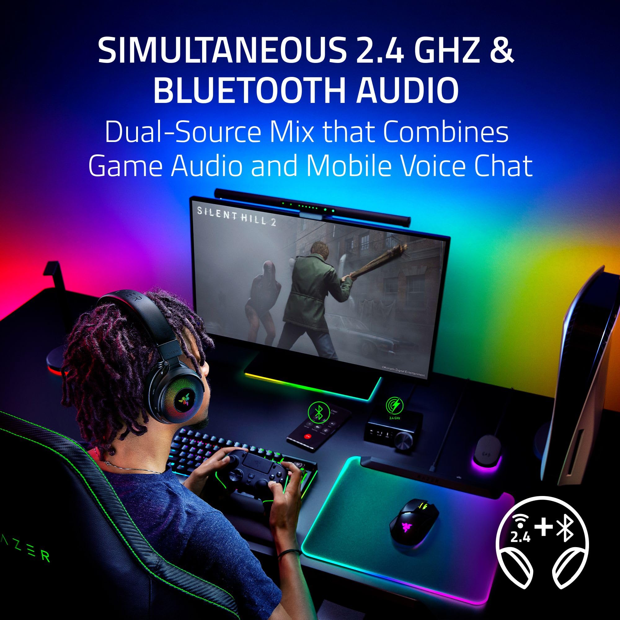 Razer Kraken V4 Pro Wireless Gaming Headset: OLED Control Hub - HD Haptics - 2.4GHz Wireless - Bluetooth - USB - 3.5 mm - Super Wideband Mic - For PC, Mac, PS5, Nintendo Switch, Steam Deck, Smartphone