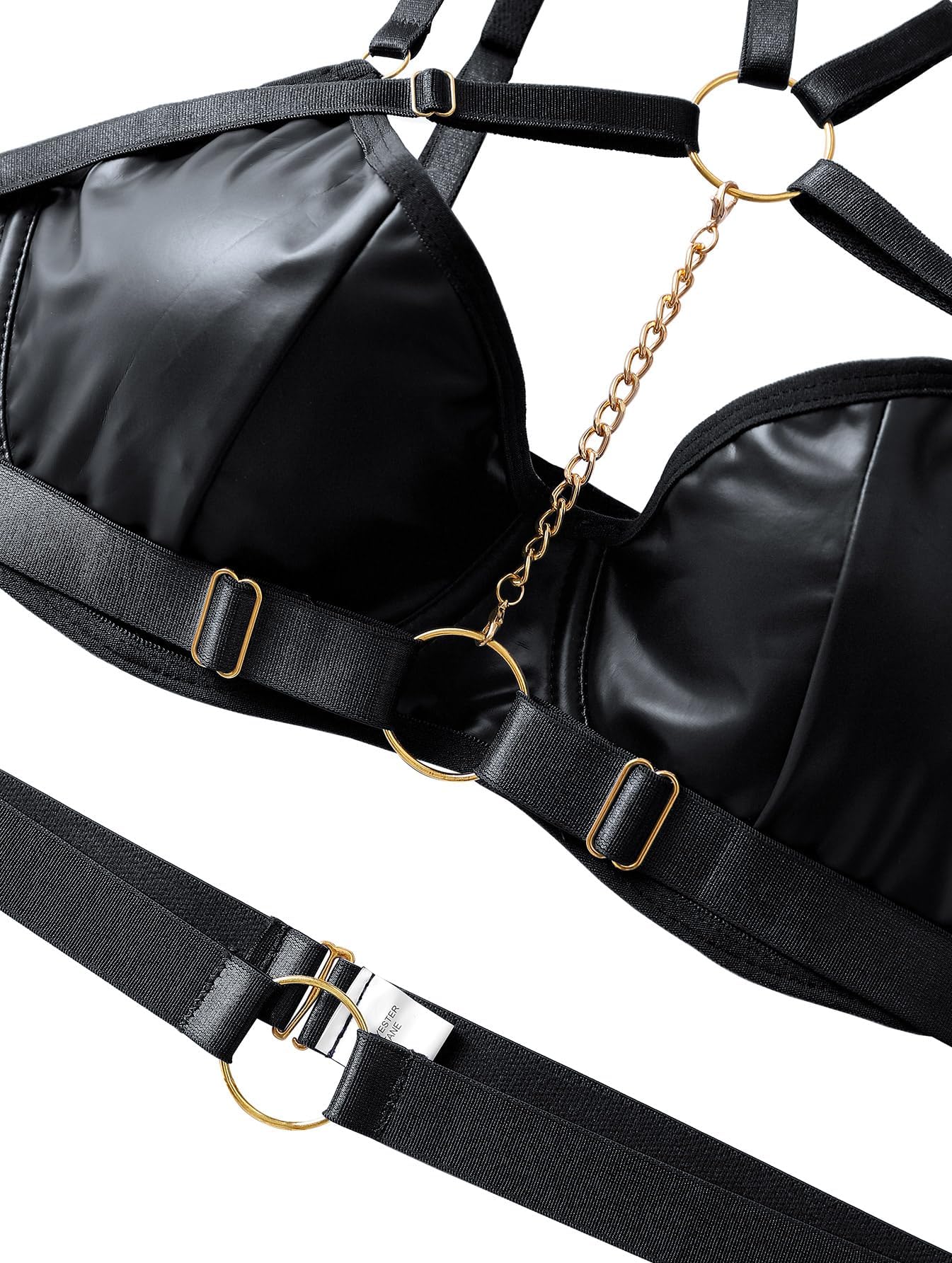 Lilosy Sexy Pu Leather Strappy Underwire Garter Belt Lingerie Set: Large Black