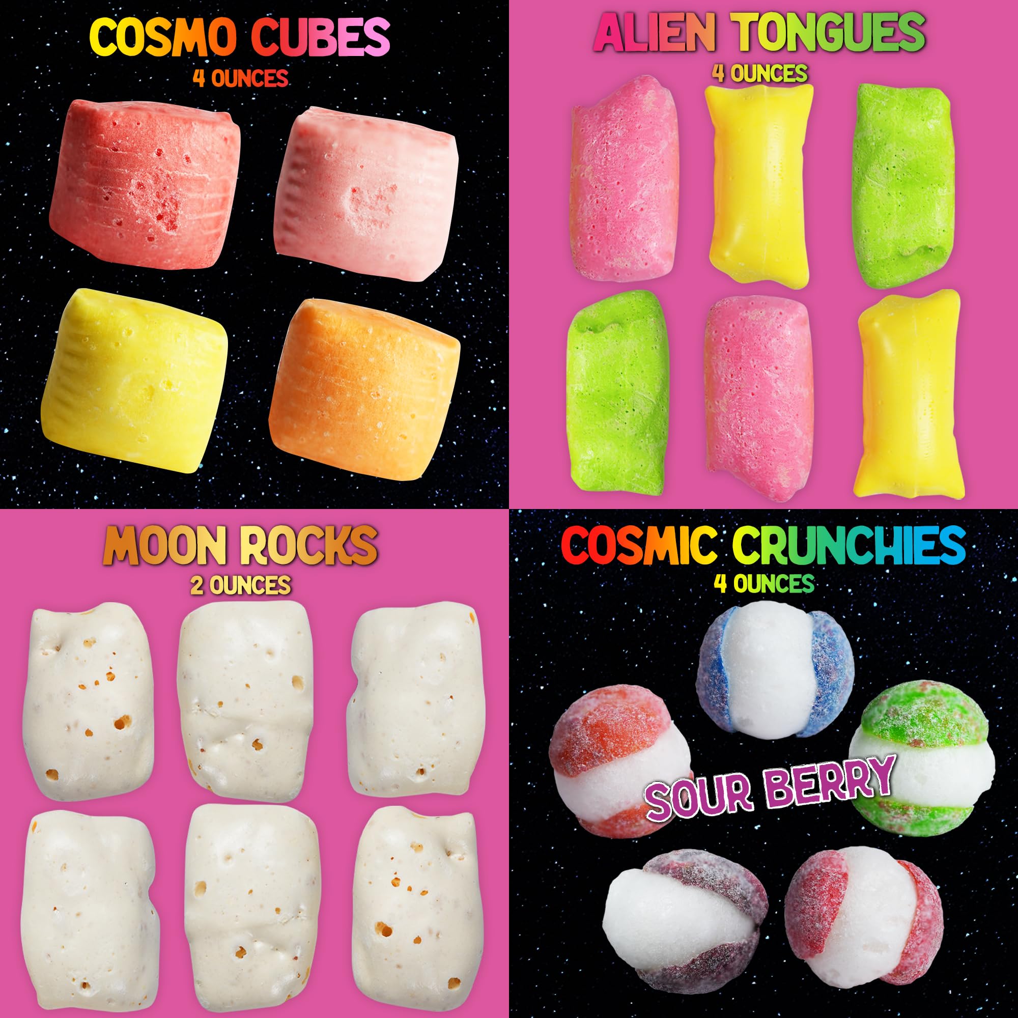 UFO Pack - 9 Kinds of Premium Freeze Dried Candy - Cosmic Crunchies, Moon Clouds, Space Sharks, Alien Tongues, Lemon Stars and More Shipped in a Spaceship Box for Protection: 8 Pack