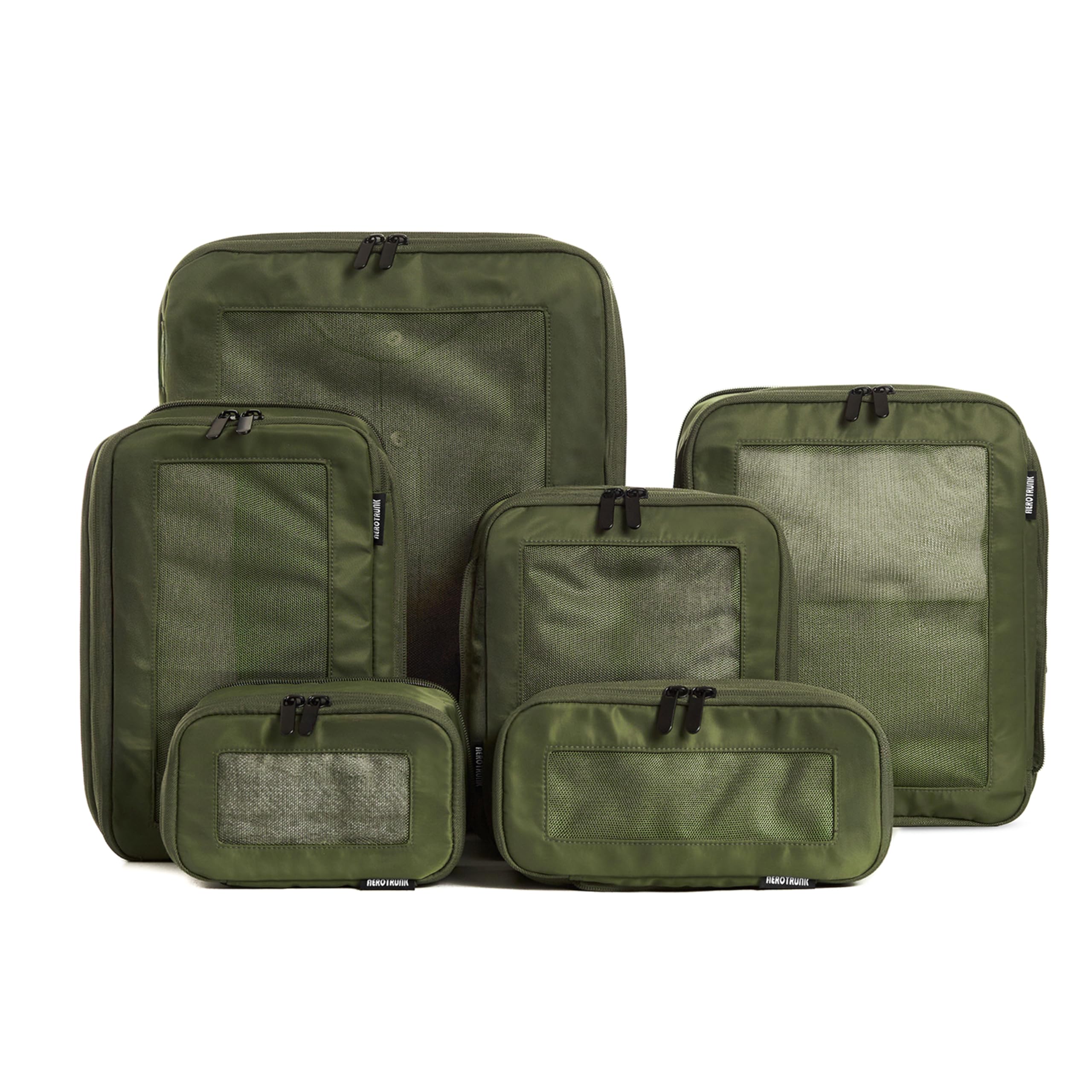 Aerotrunk Compression Packing Cubes for Travel - Luggage Organizer Bags - Double Zipper Packing Cubes for Suitcases (6-Pack, Dark Grey): 6-Pack Olive