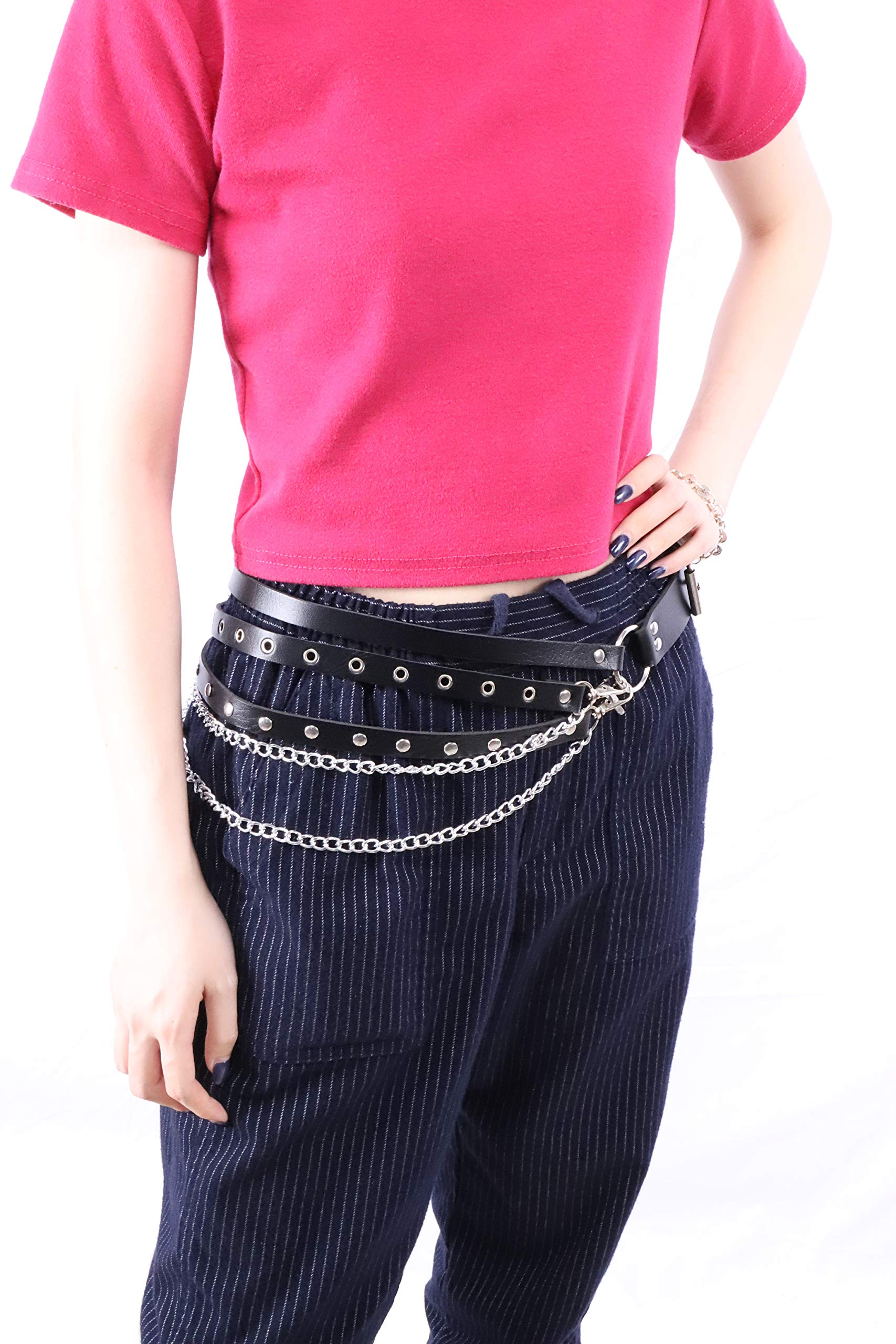 MILAKOO Women's Body Chain Belt Leather Gothic Punk Waist Black Chains Belt Adjustable: Length:34"