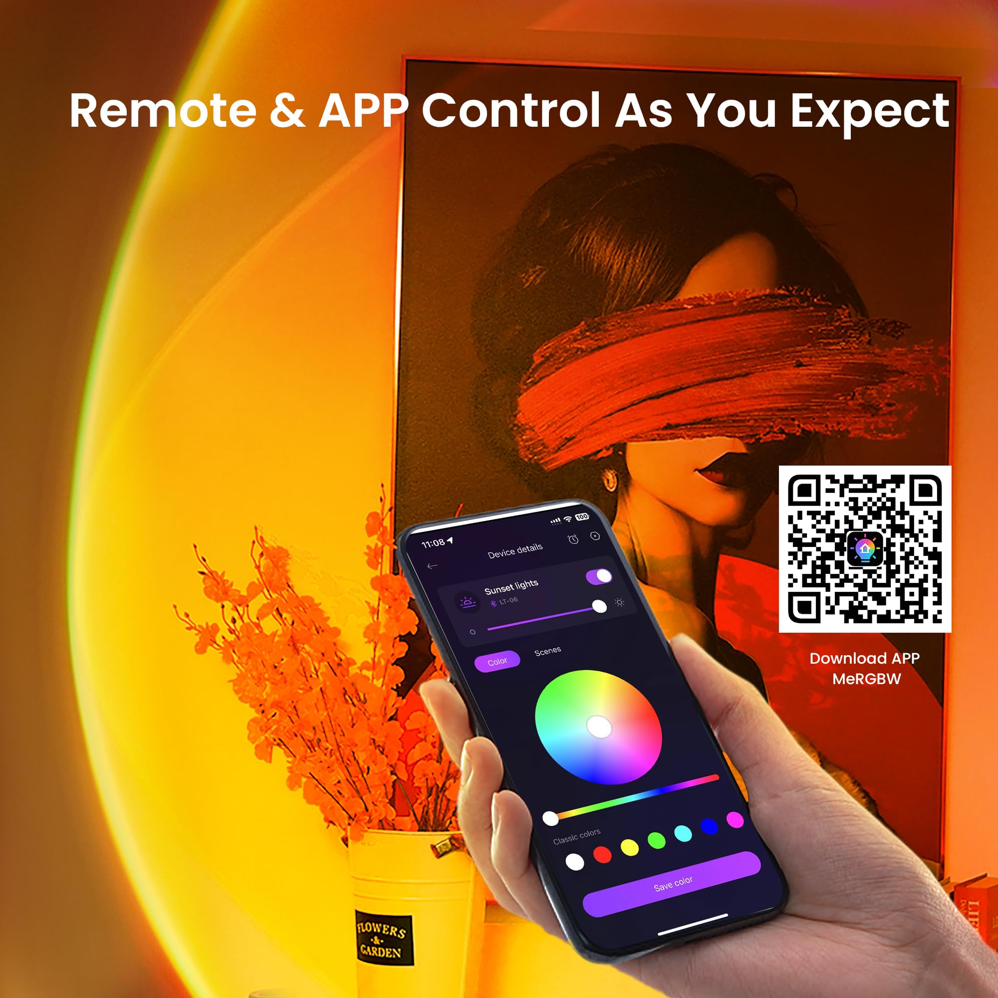 Tsrarey Sunset Lamp Projector with Remote Control, Multiple Colors LED APP Control Sunset Light Three Control Methods Night Light for Room Decor/Christmas Gifts/Photography/Party/Bedroom Decor: Multicolor