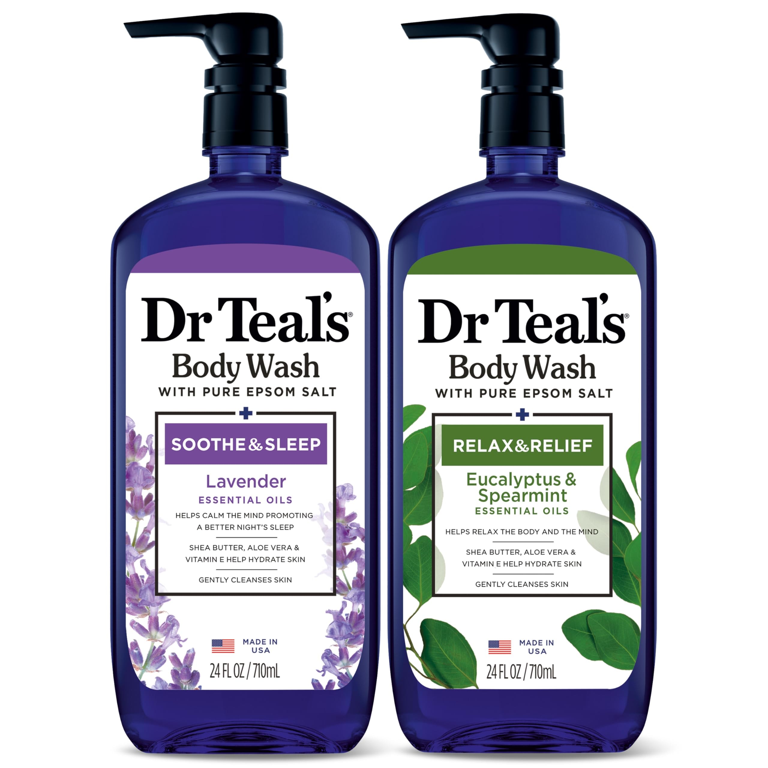 Dr Teal's Body Wash with Pure Epsom Salt, Soothe & Sleep with Lavender, 24 fl oz (Pack of 2): Lavender & Eucalyptus