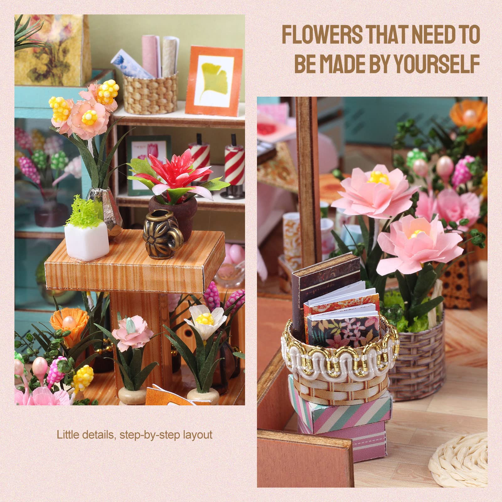 INSGEN DIY Miniature Dollhouse house Building Room Kit, Wooden Diorama Book Nook House Kits Build Crafts for Adults, Miniature Street Tiny Library House Making Kit 1:24 Scale: Green