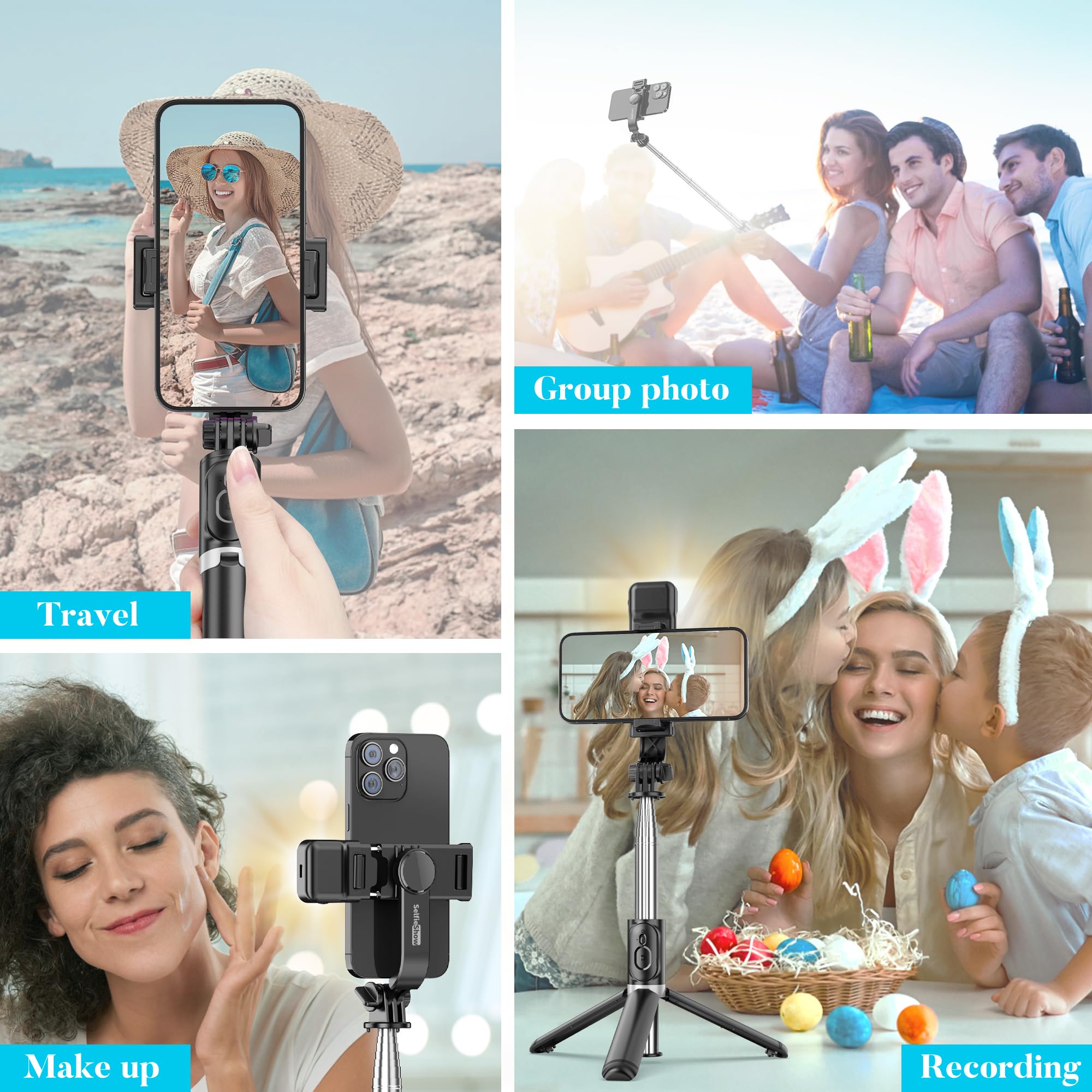 Selfie Stick Tripod, All in One Extendable & Portable iPhone Tripod Selfie Stick with Wireless Remote Compatible with iPhone 16 15 14 13 12 11 pro Xs Max 8 7, Galaxy Note10/S20/S10/OnePlus 9/9 PRO etc