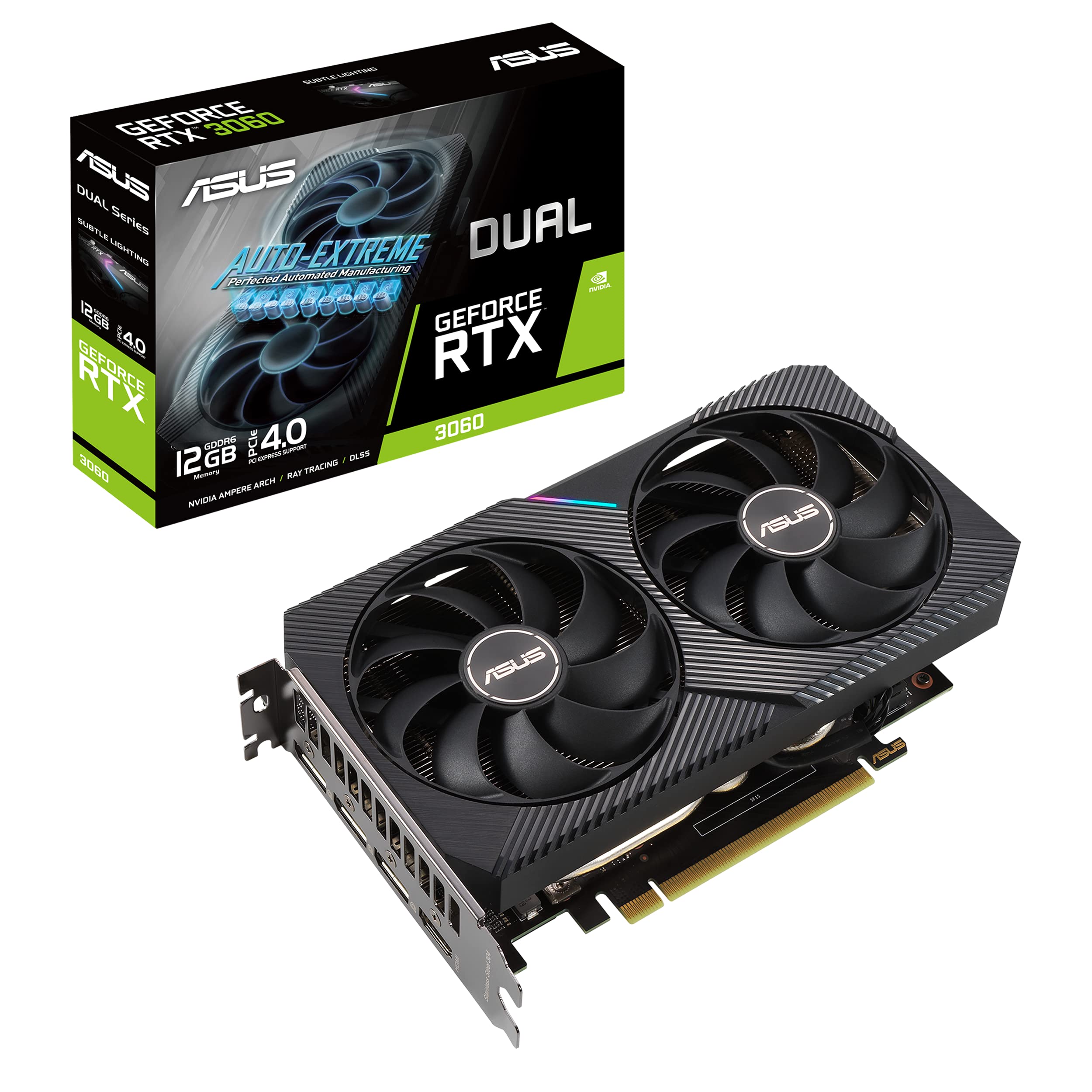 ASUS Dual NVIDIA GeForce RTX 3060 V2 OC Edition 12GB GDDR6 Gaming Graphics Card (PCIe 4.0, 12GB GDDR6 Memory, HDMI 2.1, DisplayPort 1.4a, 2-Slot, Axial-tech Fan Design, 0dB Technology) thumbnail 1