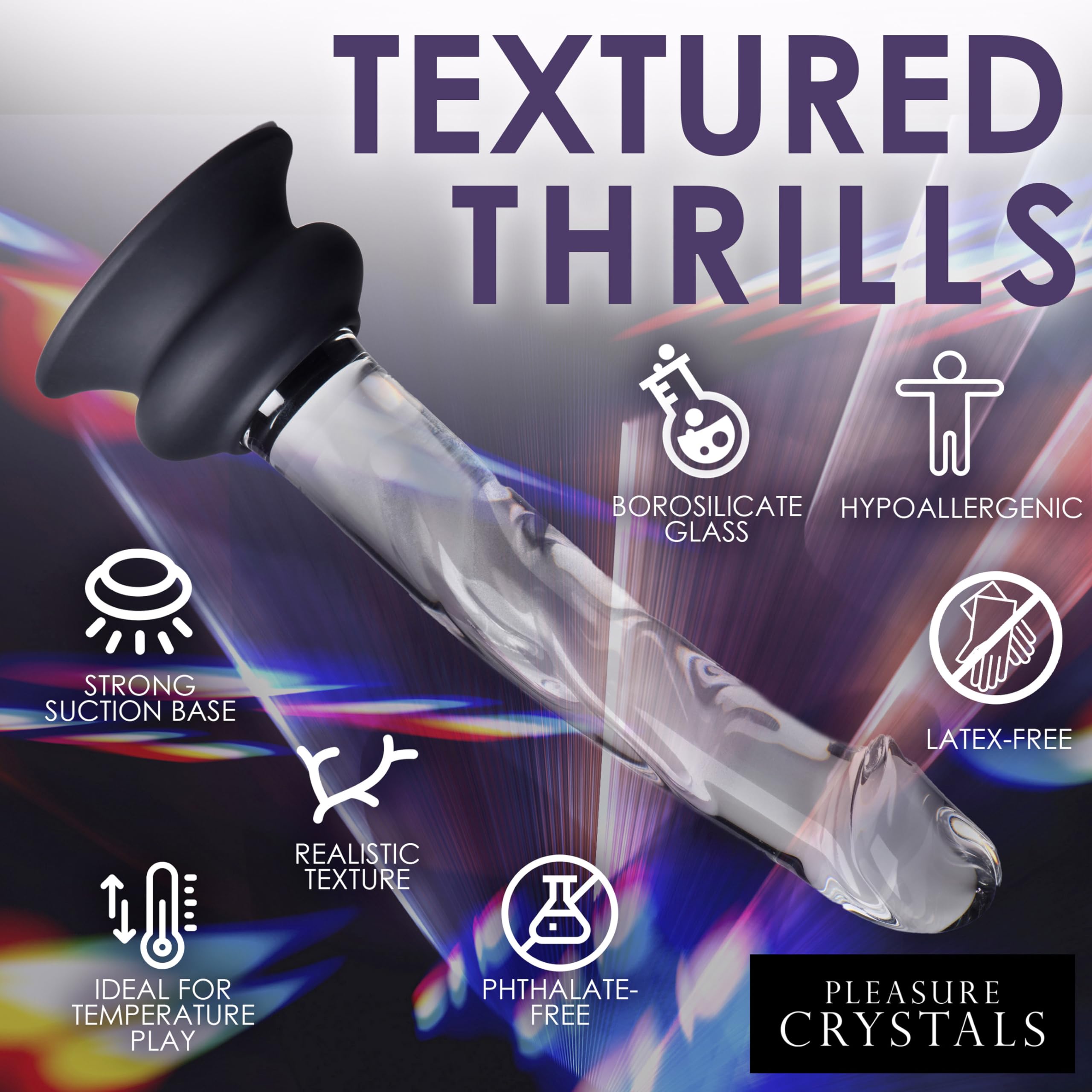 Pleasure Crystals 7" Glass Dildo with Silicone Base for Men, Women & Couples. Realistic Texture, Includes Removable Silicone Suction Cup, Ideal for Temperature Play. 2 Pieces, Clear.: Multi 7 inches
