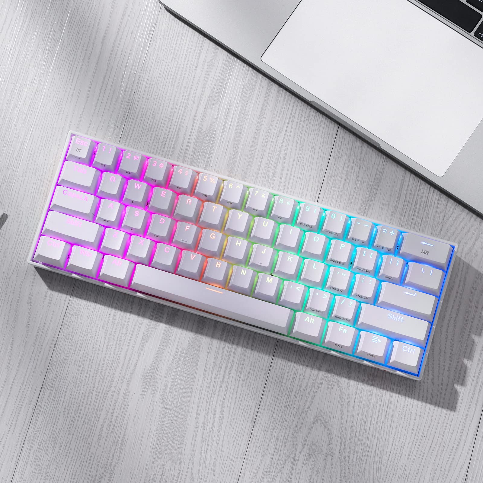 Redragon K530 Pro Draconic 60% Wireless RGB Mechanical Keyboard, BT/2.4Ghz/Wired 3-Mode 61 Keys Compact Gaming Keyboard w/Hot-Swap Socket, Free-Mod Plate Mounted PCB & Clicky Blue Switch: Blue Switch White