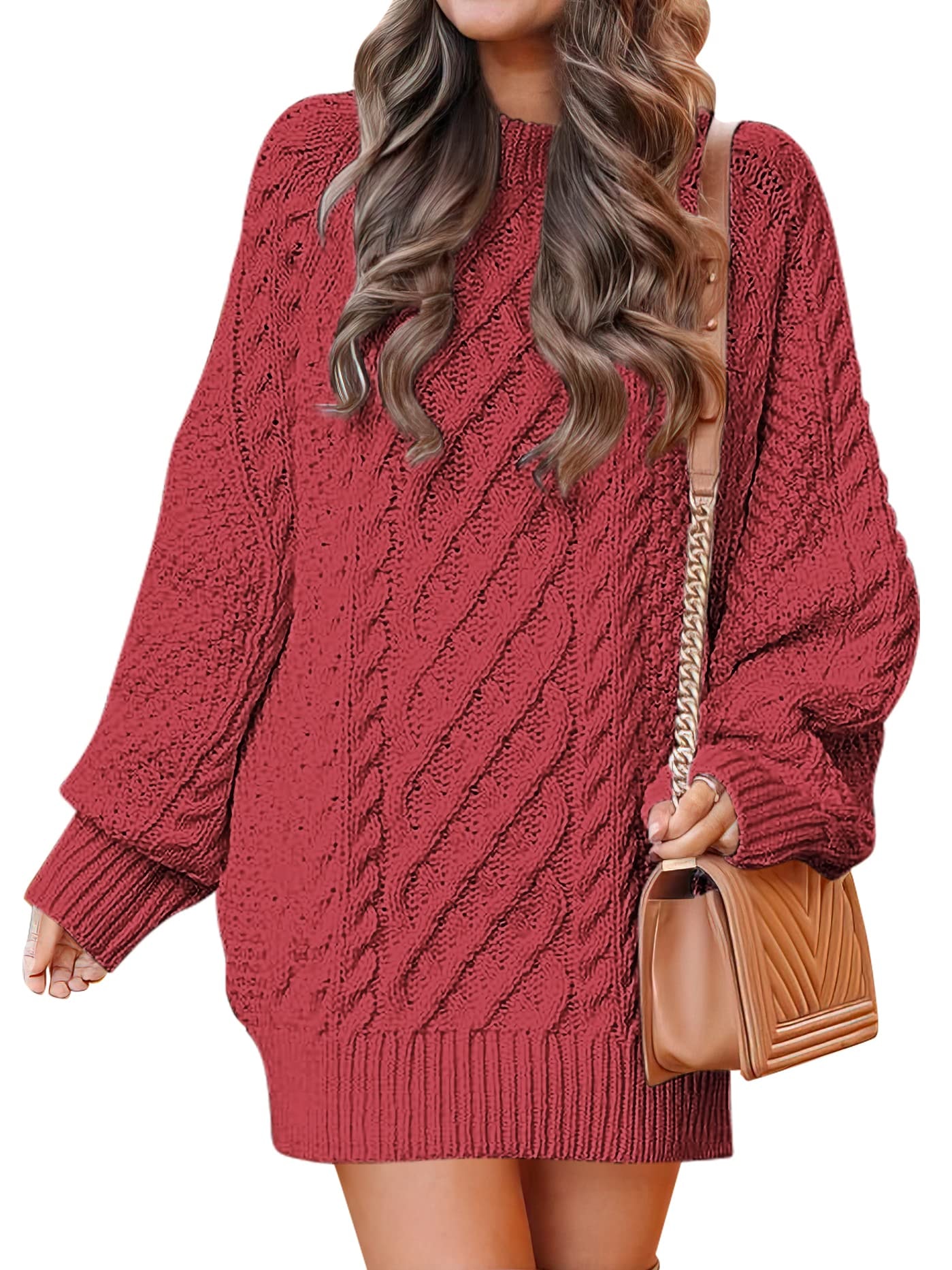 ANRABESS Women Long Sleeve Oversized Cable Knit Chunky Baggy Loose Pullover Tunic Mini Sweater Dress 2025 Trendy Fall Outfits - Image 1