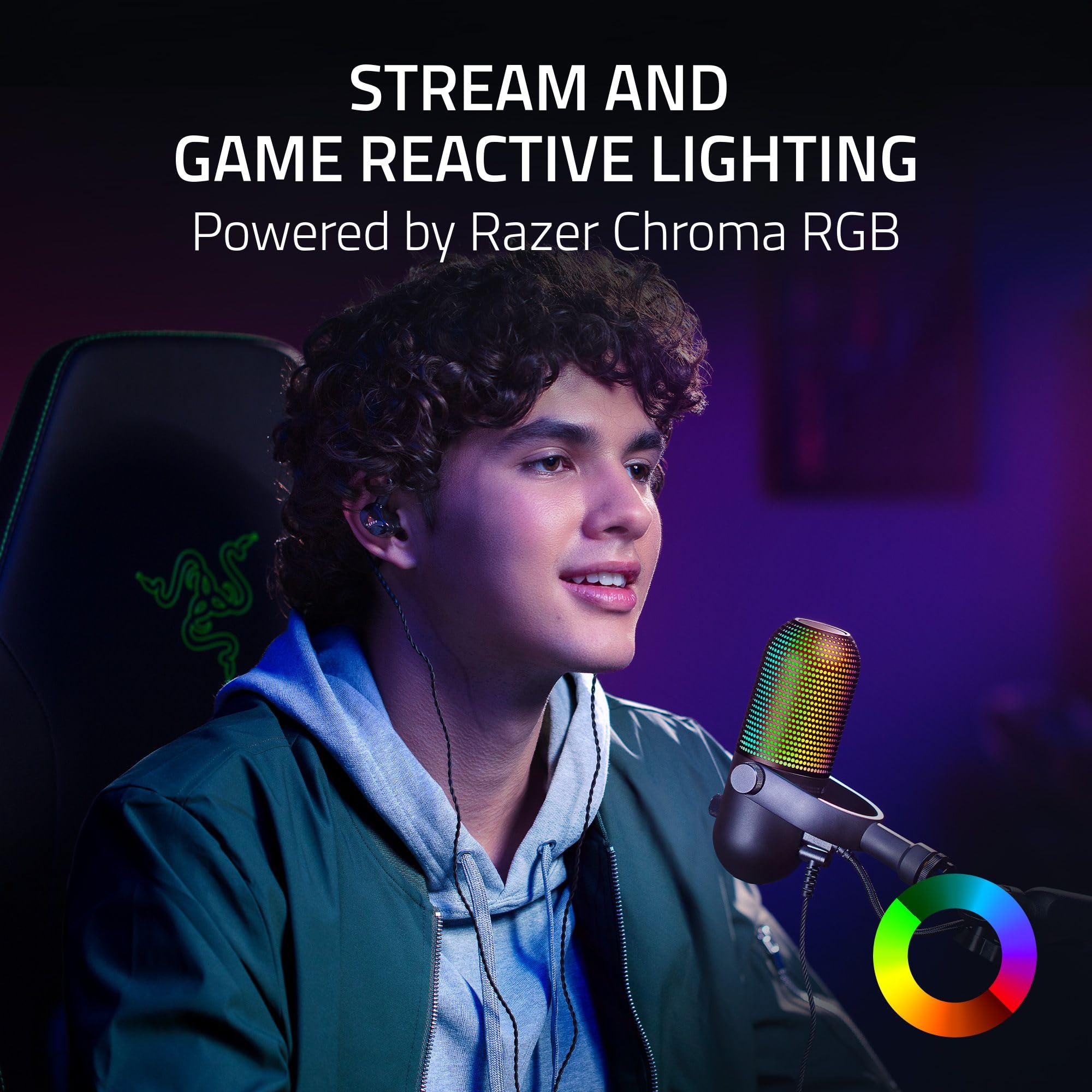 Razer Seiren V3 Chroma RGB USB Microphone: Stream & Game Reactive Lighting - Tap-to-Mute Sensor - Condenser Mic - Digital Gain Limiter & Shock Absorber - PC, Discord, OBS Studio, XSplit -: Black