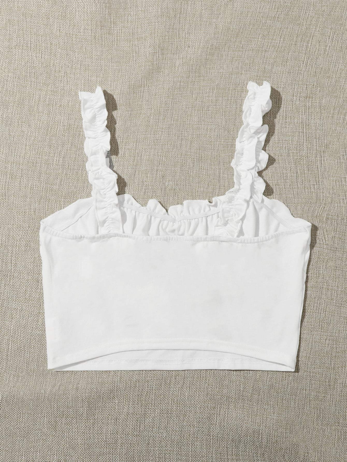 Verdusa Women's Frill Trim Strap Tie Knot Ruched Front Bustier Crop Top