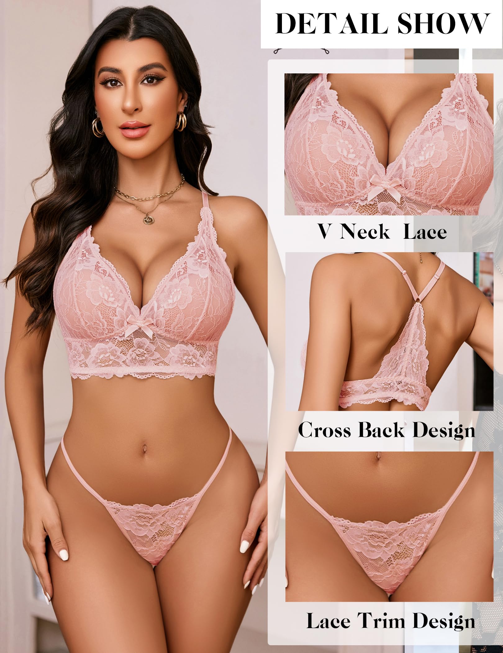 Avidlove Womens Lingerie Set Lace Bralettes Set 2 Piece Bra and Panty Sets Nightwear Outfits S-XXL thumbnail 2
