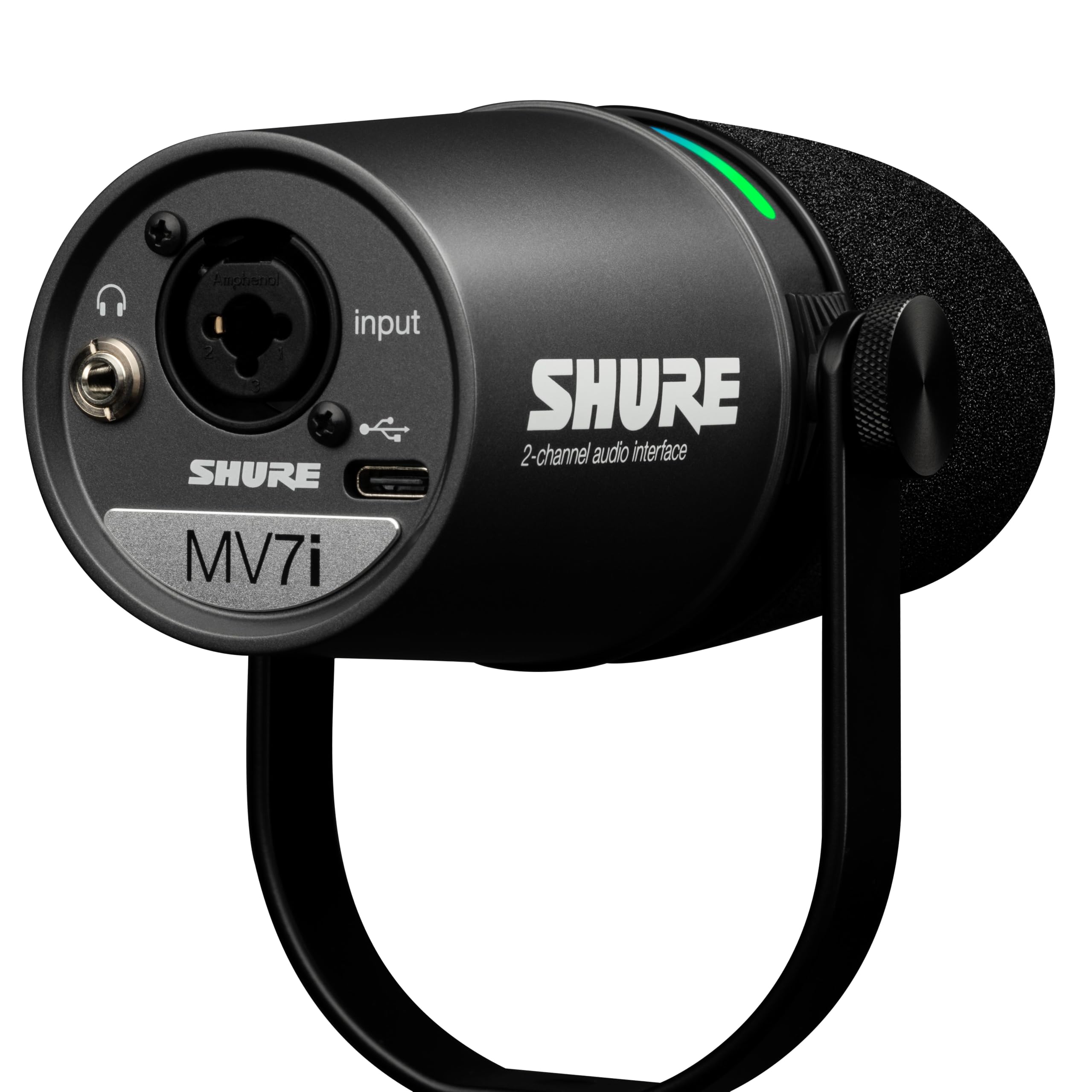 Shure MV7+ Podcast Dynamic Microphone. OBS Certified, Enhanced Audio, LED Touch Panel, USB-C & XLR Outputs, Auto Level Mode, Digital Pop Filter, Reverb Effects, Podcasting, Streaming, Recording -White: Interface