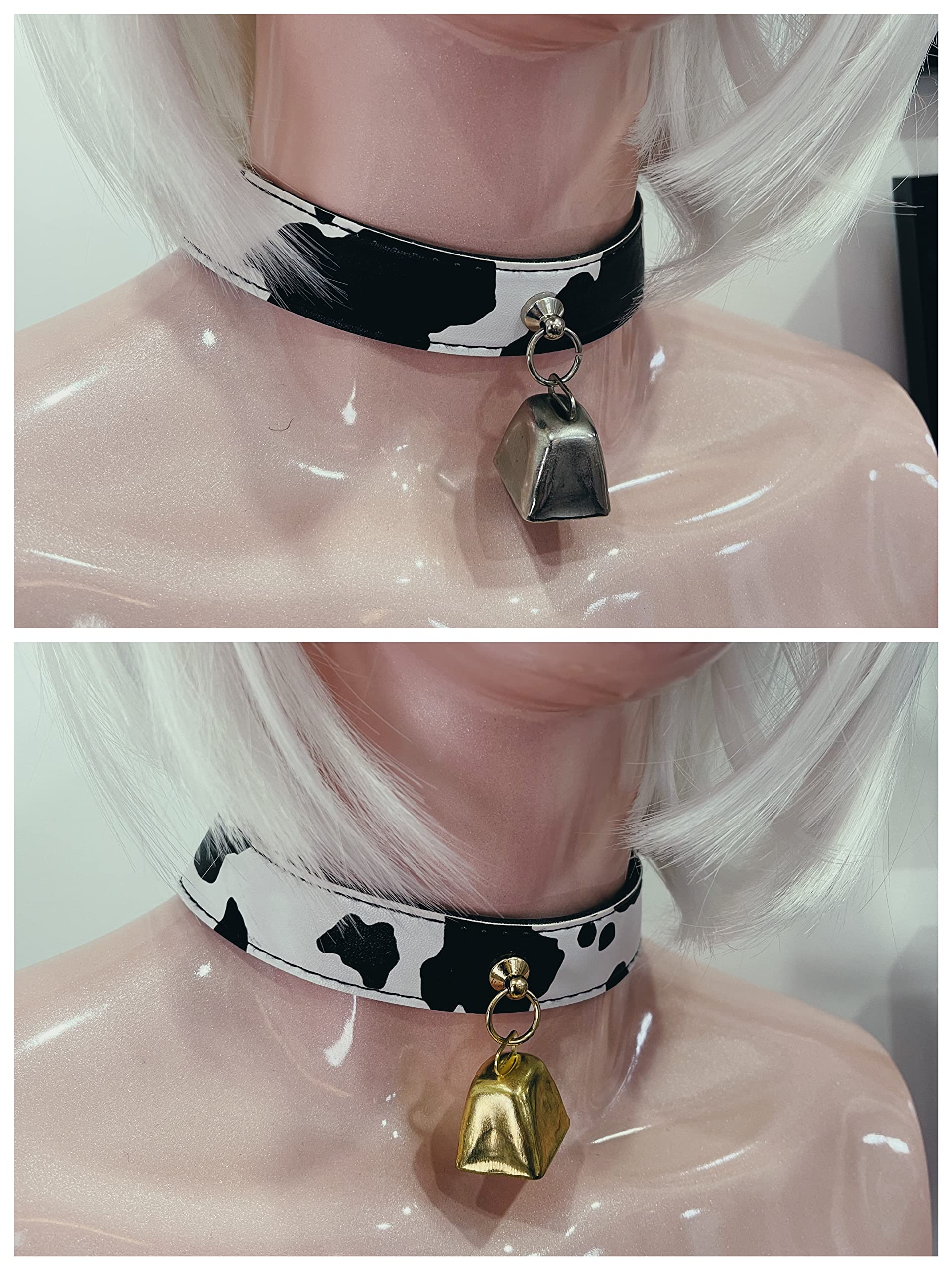 paloli Basic Cow Print Bell Collar Choker Necklace for women: Black Gold Bell