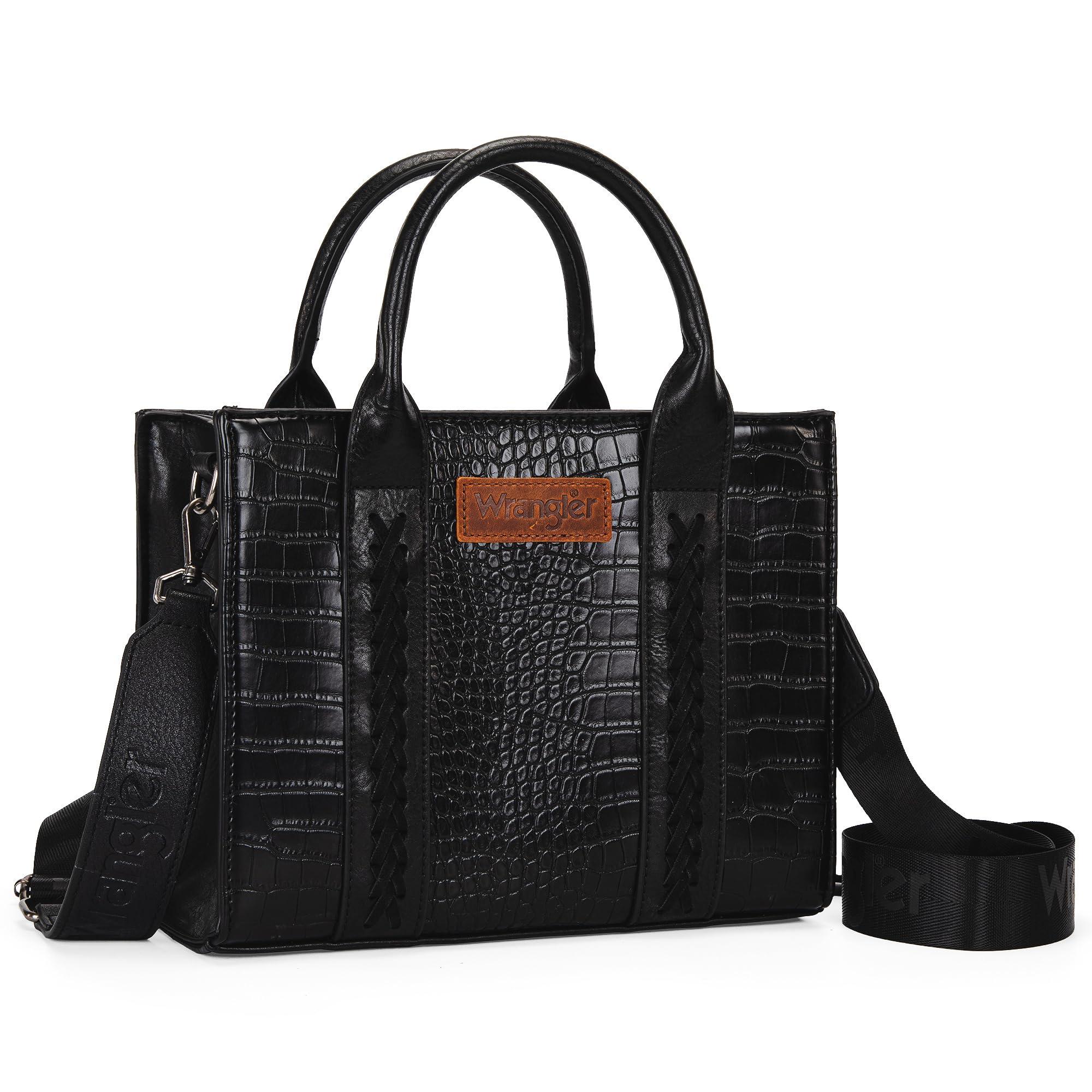 Wrangler Medium Tote Bag for Women Designer Satchel Handbags Top-handle Purses with Strap: Crocodile-black