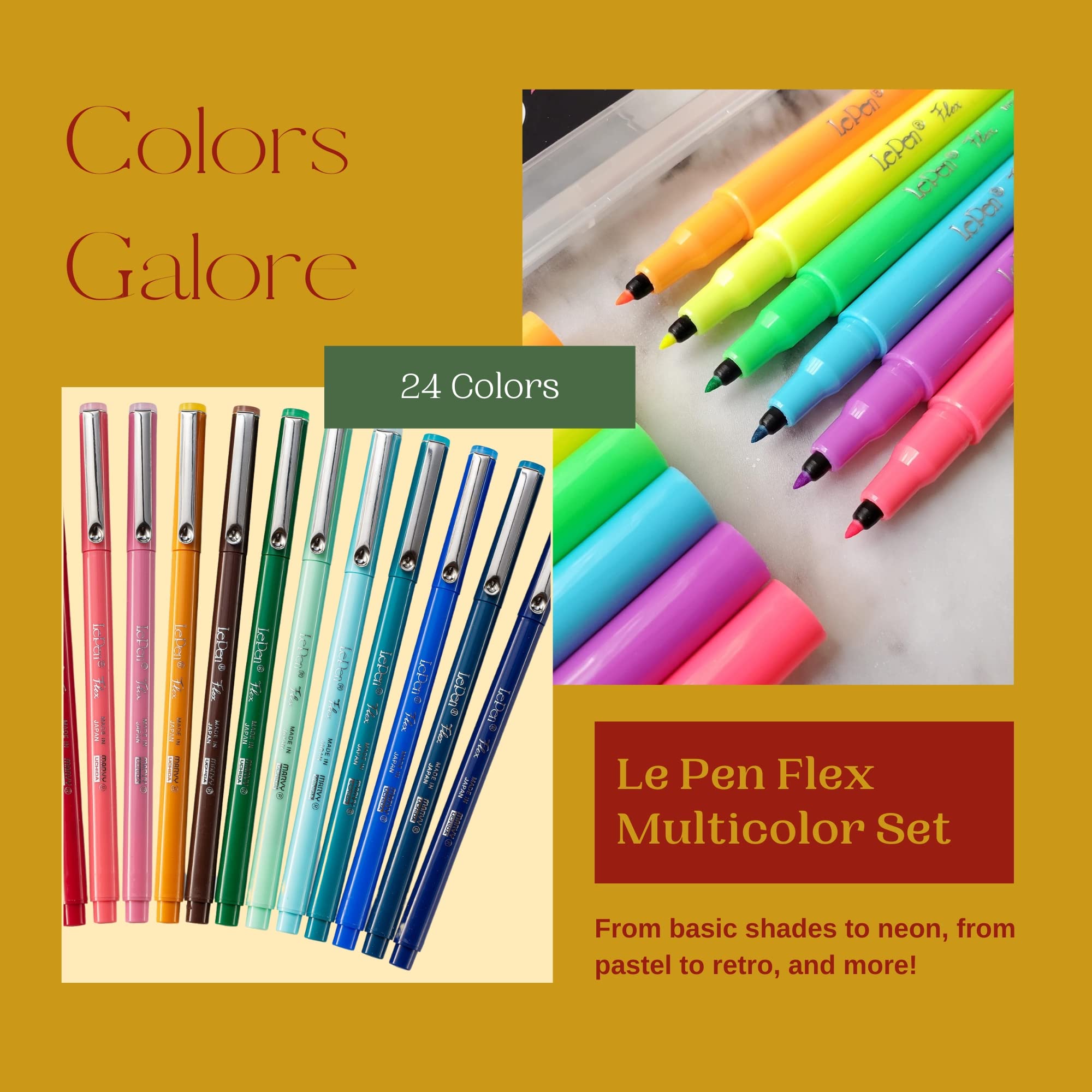 Marvy Uchida Le Pen Flex - 24 Colors - Colored Calligraphy Pens for Journaling - Quick Drying, Smudge-Proof Brush Markers for Hand Lettering, Drawing, Journals, and Planners thumbnail 3